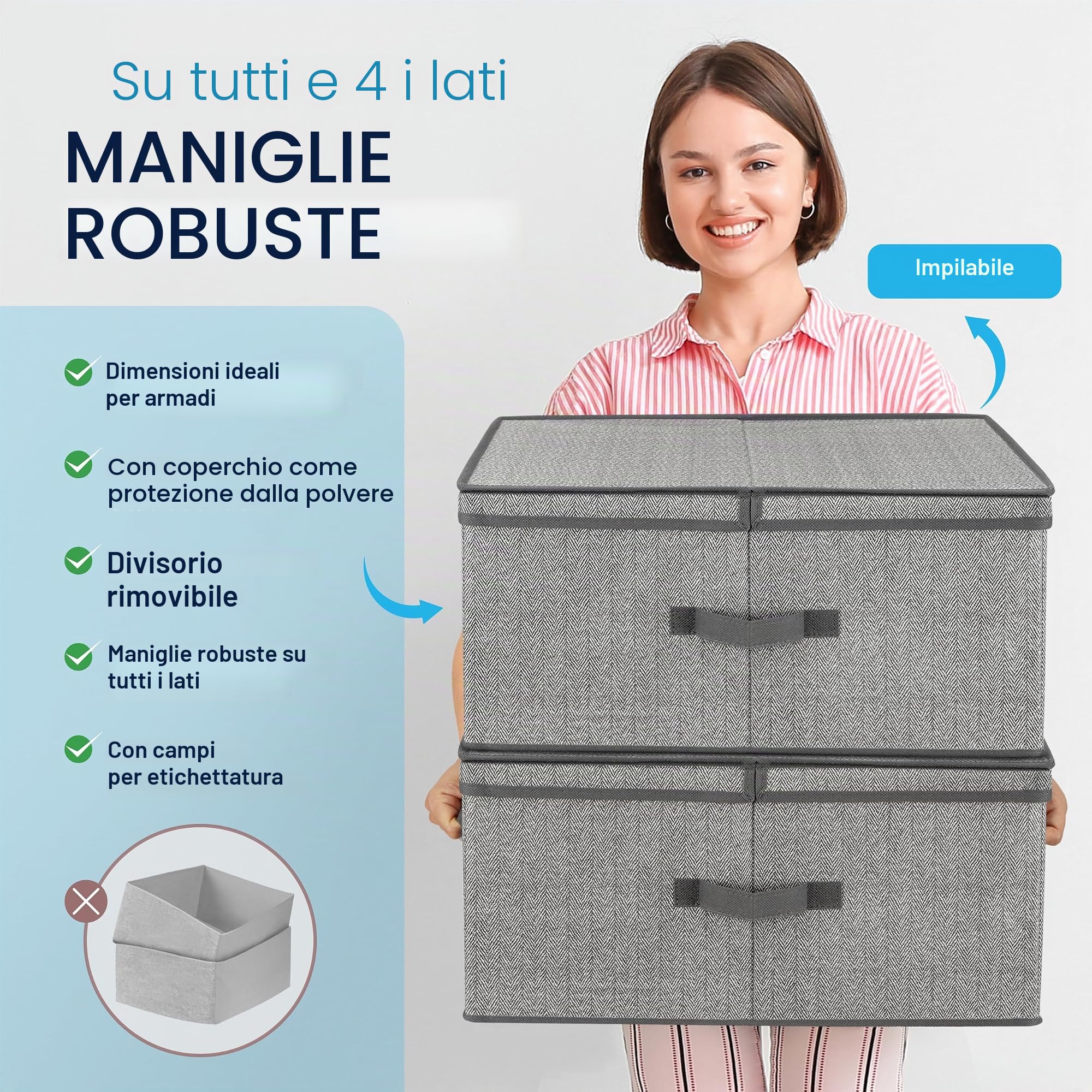 TOPP4u Grande scatola portaoggetti con coperchio, 2 x – 40 x 50 x 25 cm – 50 l – scatola pieghevole extra grande per armadio & scaffalatura – grigio beige – set da 2 pezzi