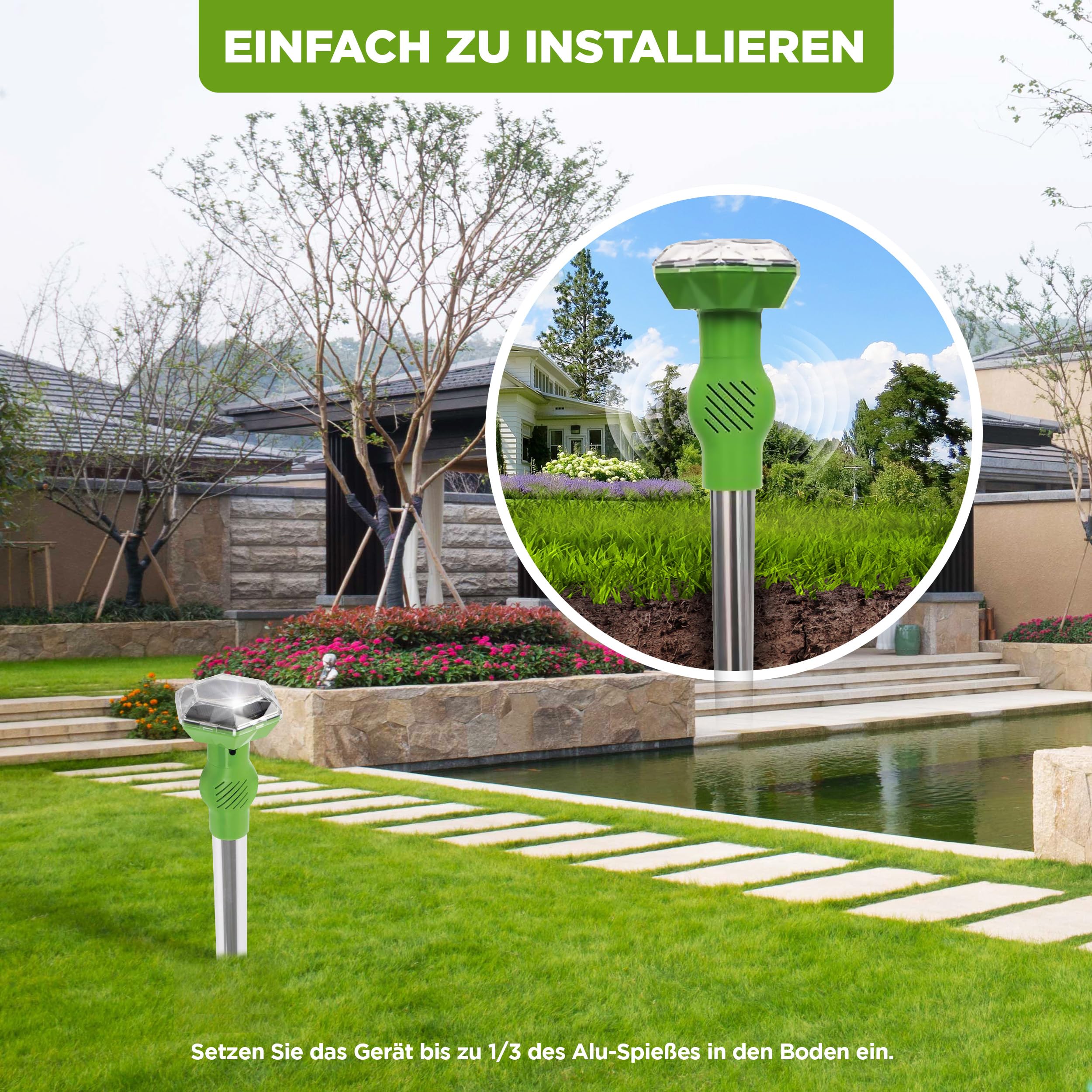 ISOTRONIC Solar Tiervertreiber zur Abwehr von Katzen, Hunden, Füchsen & Waschbären – Ultraschall Katzenschreck für den Garten – Hundeschreck mit 40m² Wirkungsbereich (4 Stück)