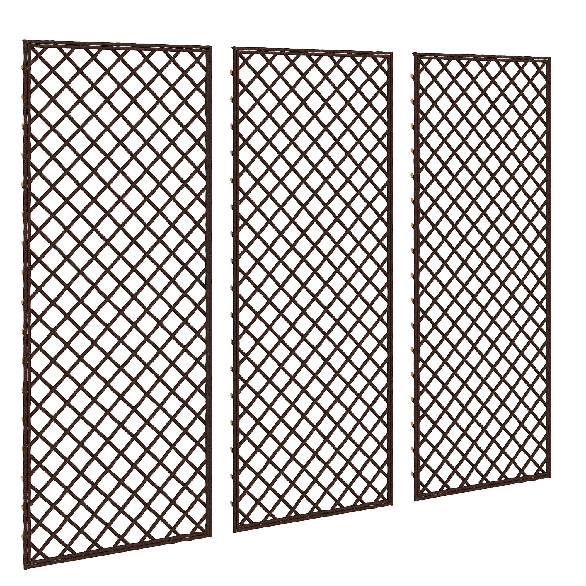 Outsunny Juego de 3 Enrejados de Jardín de Mimbre, Soportes para Plantas Trepadoras con Parte Superior Plana, para Frutas, Verduras, Flores, Decoración Exterior para Patio, 43x112 cm, Madera Natural