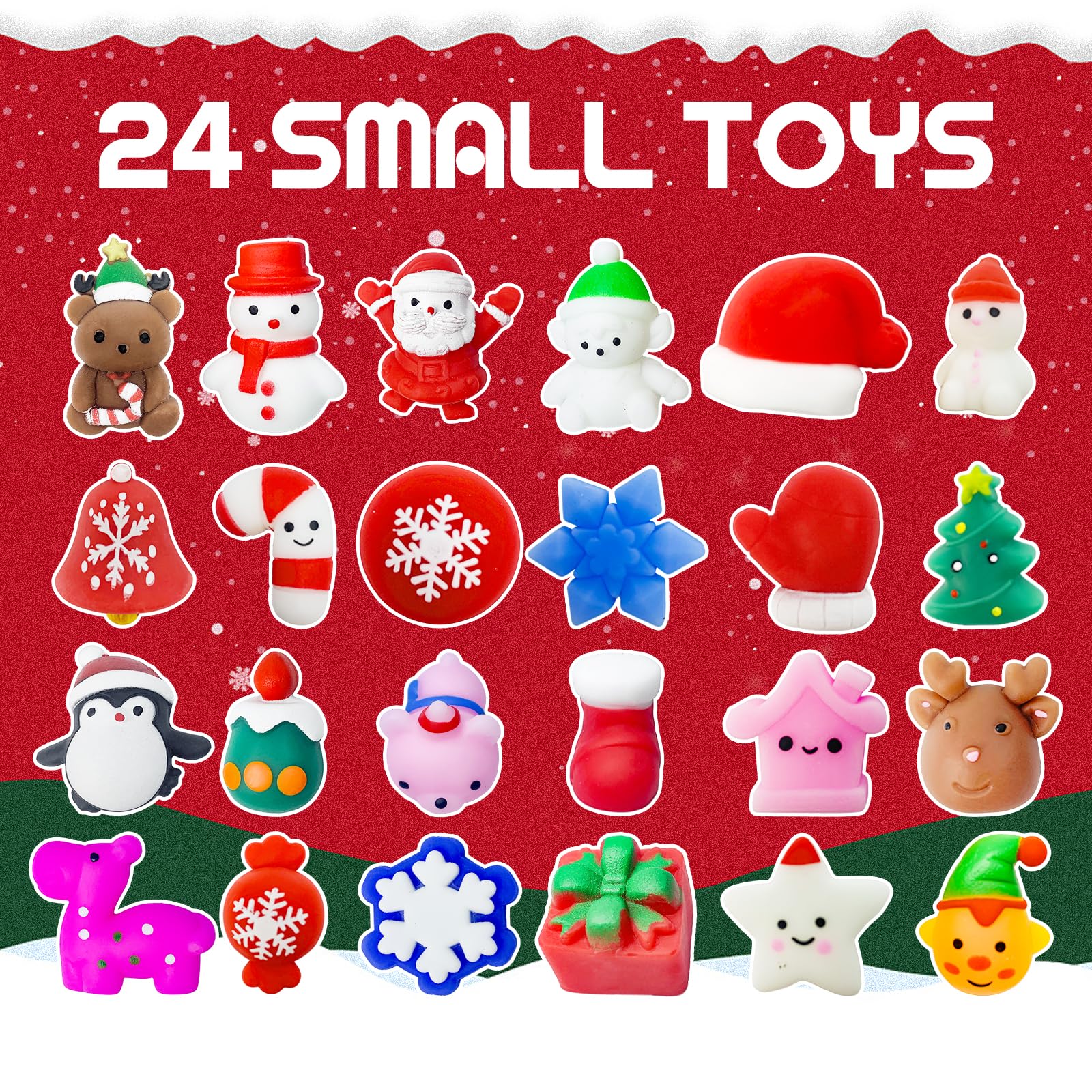 Mochi Squishy Calendrier de l'Avent 2025, Mochi Squishy Toys Calendrier de l'Avent de Noël 24 jours compte à rebours Calendrier 24 Mochi Squishies Cadeaux pour garçons et filles