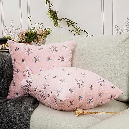 Miniatura 10 de YOUR SMILE Juego de 2 fundas de almohada de Navidad con copos de nieve, decoración de vacaciones, funda de cojín de felpa de terciopelo suave para
