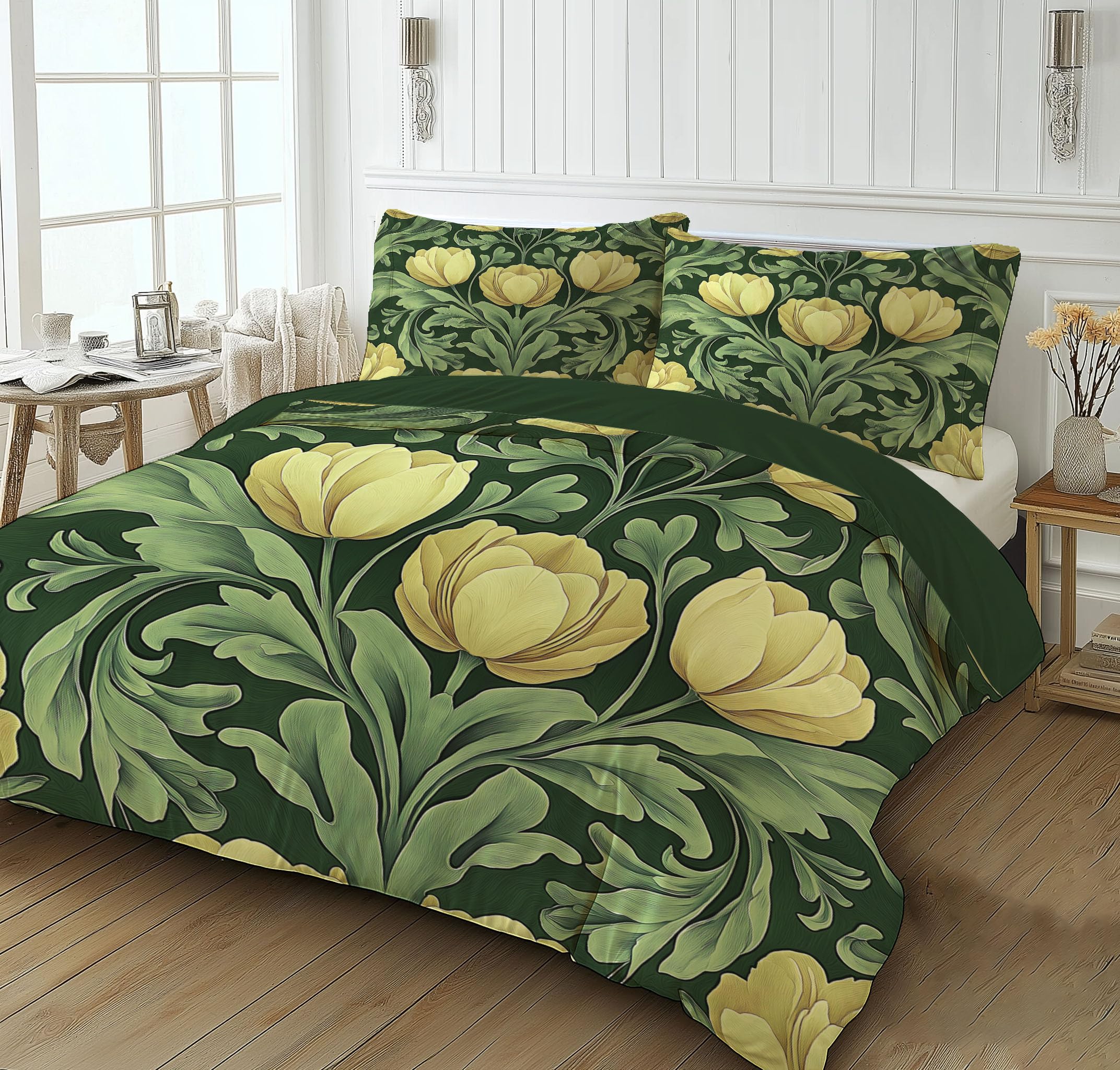 Housse de couette tulipes vintage 200x200cm avec ses deux taies