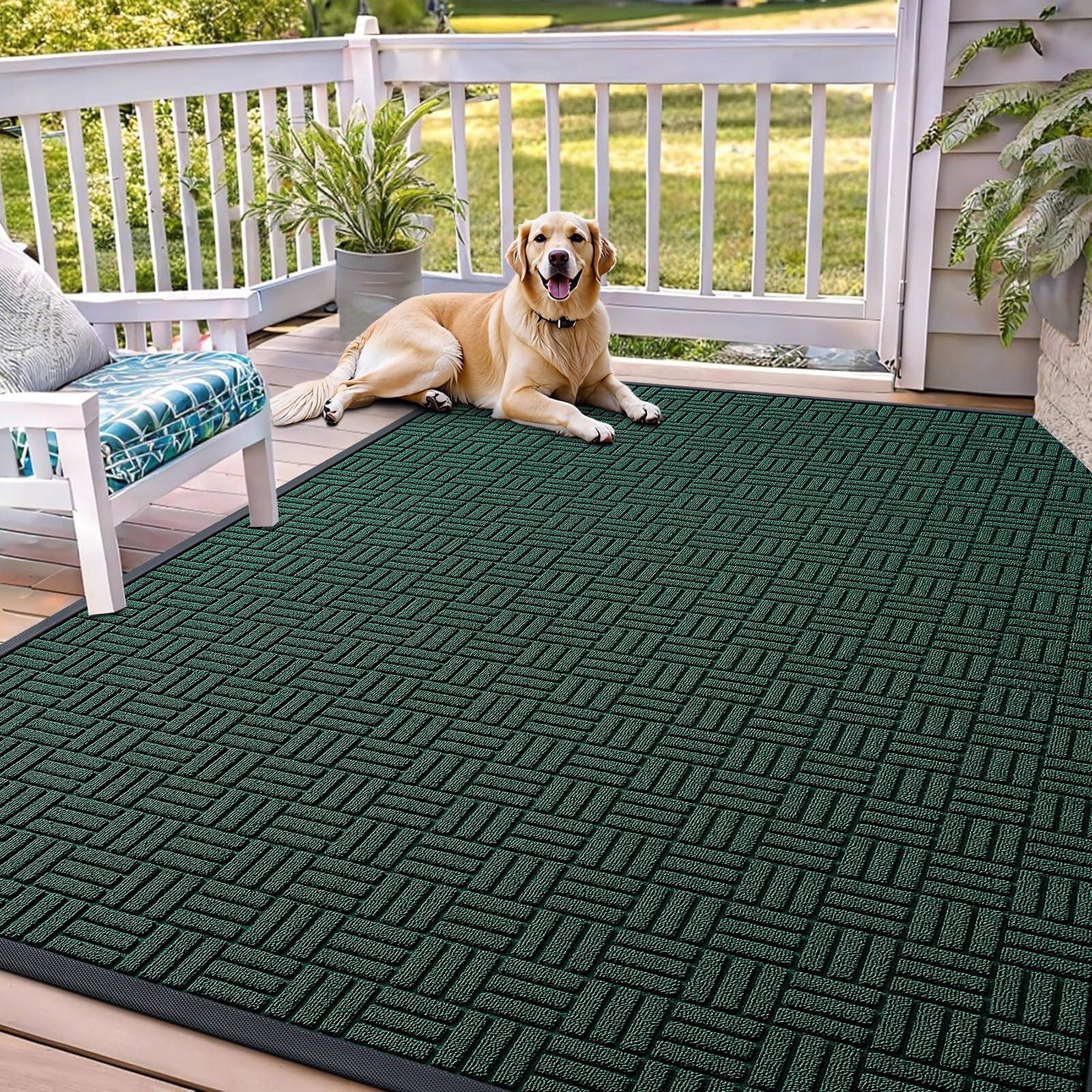 OLANLY Front Door Mat Outside Entrance 71x47, Heavy-Duty Rubber Doormat | Black Green, Stain and Fade Resistant, Non-Slip Backing, Low-Profile Indoor Outdoor Floor Mat for Entryway, Easy to Clean