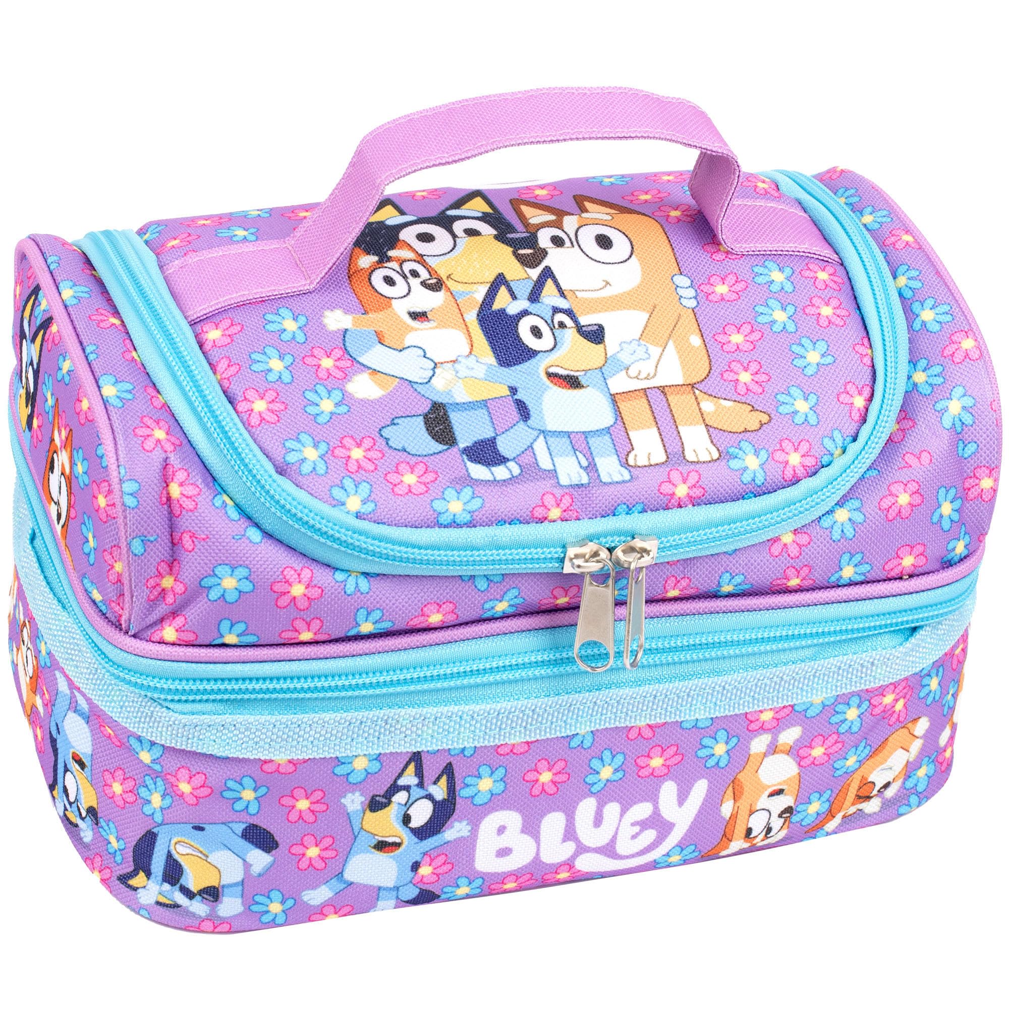 Bluey - Borsa per il pranzo per la scuola per bambini - Borsa per snack multi-scomparto per ragazze e ragazzi - Isolamento termico e grande capacità - Viola