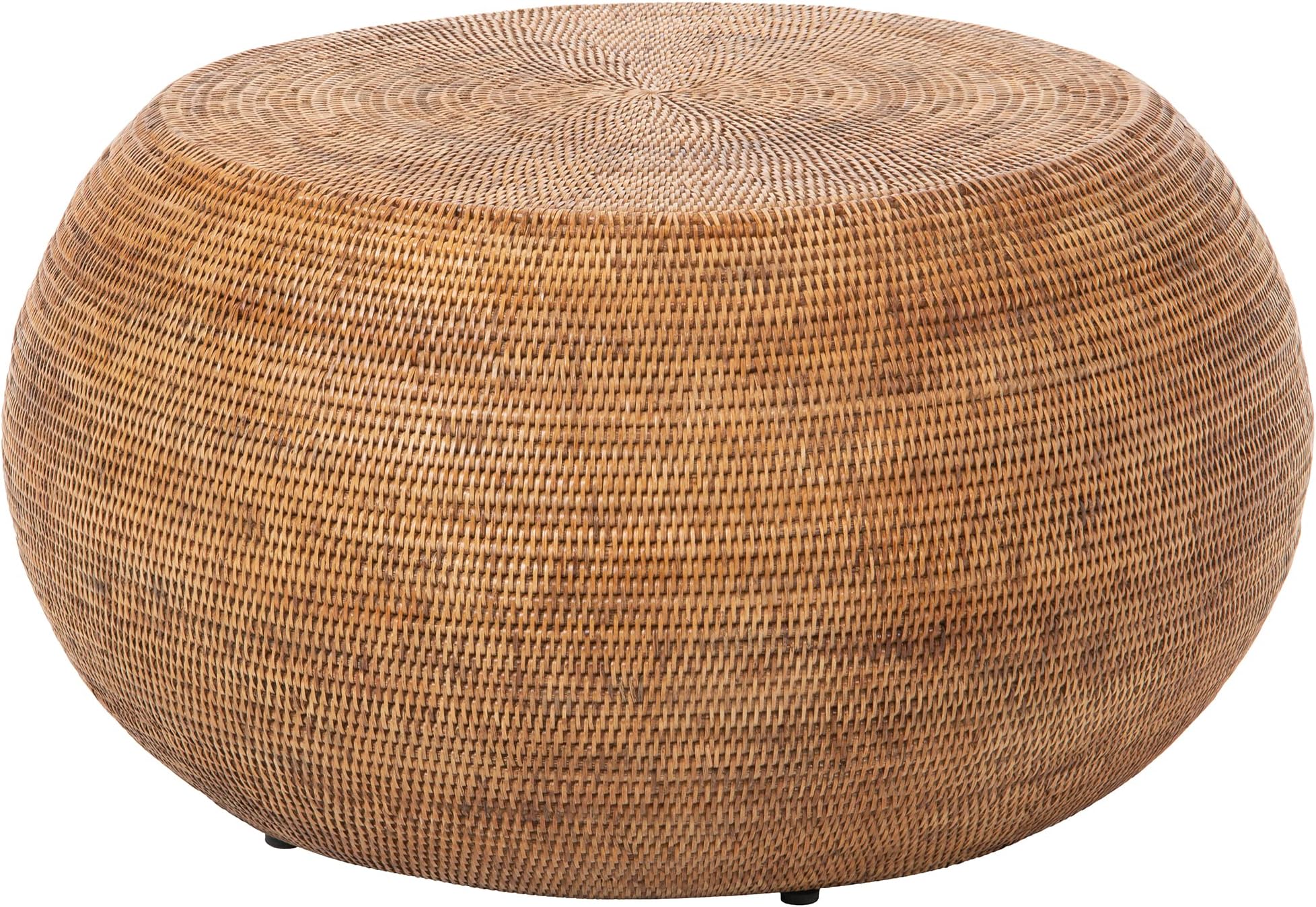 La Jolla Round Rattan Coffee Table, Drum End Side Table, Living Room, Mid Century Modern, Honey-Brown