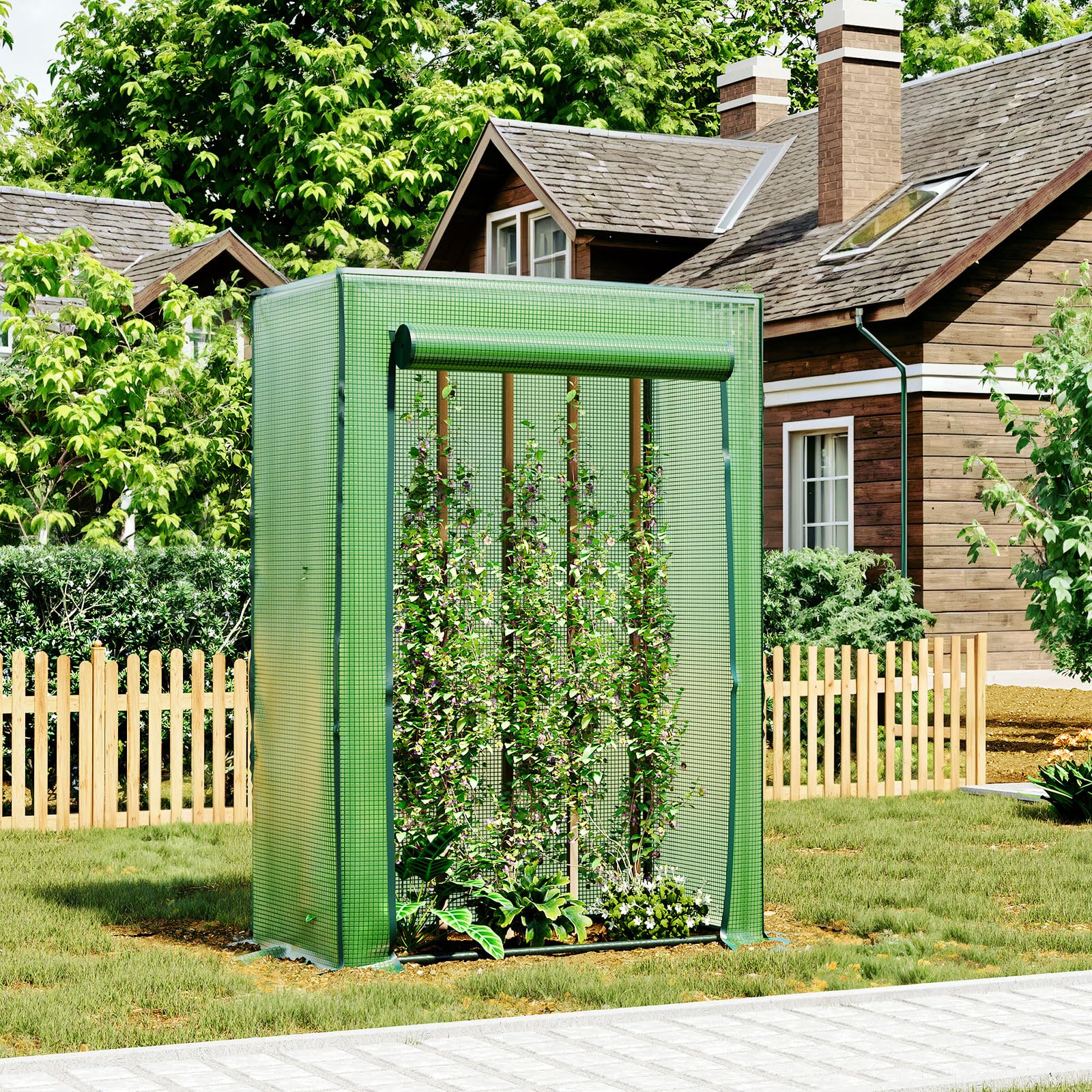 LARMNEE Serre de Jardin, Serre Tomate, avec Cadre en Acier et Film PE, Barre de Renfort sur Le Toit, Anti-Accumulation de Pluie, Entrée Enroulable, Stable et Solide, 85 x 45 x 150 cm EGN14GH02