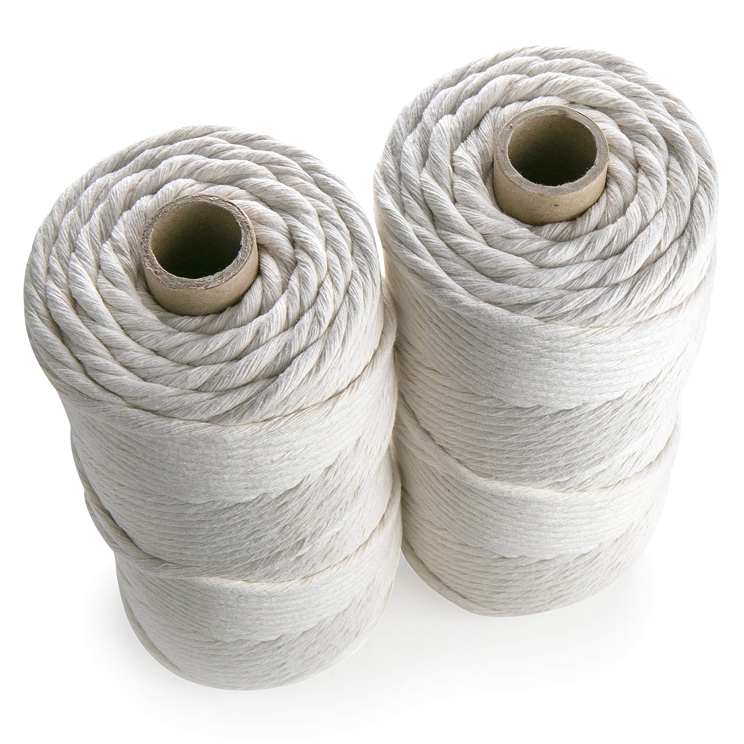 MB Cordas Macrame Rope 6mm 219 yd Single Twisted Cotton Cord -1-ply Strong Cotton String - Knitting, Crochet, Macramé, Weaving `Cord - Handbag, Hanging Basket, Dream Catcher - Ivory Ecru White