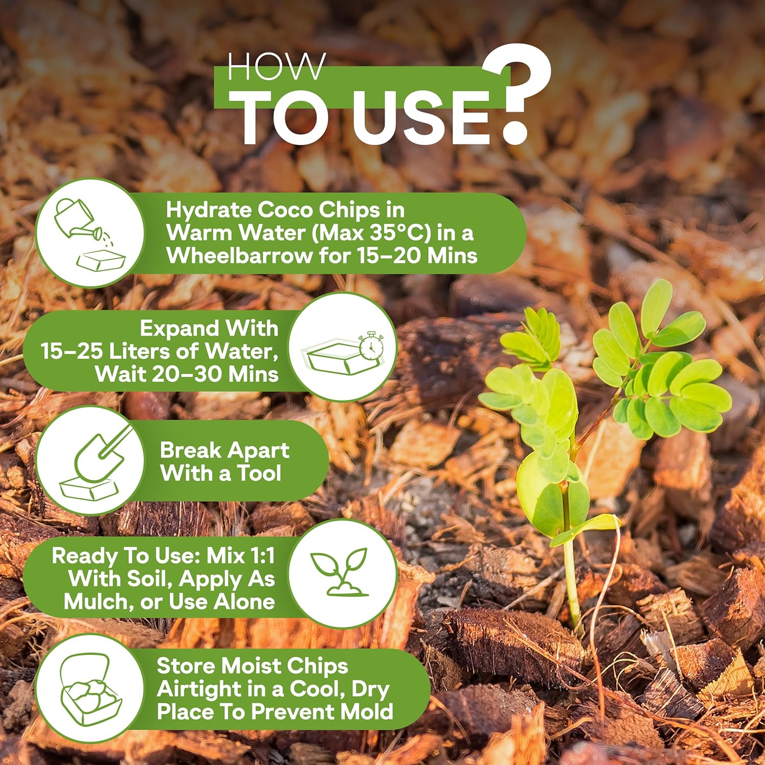 Coco Coir Chips Brick for Plants (11lb) – Washed, Compressed Coconut Husk Chips Expands to 50L / 1.8 cu ft for Orchids, Soil Mixes, Mulch & Reptile Bedding