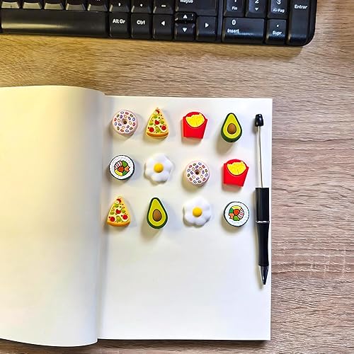 Miniatura 3 de Cuentas focales de silicona para alimentos, juego de 12 cuentas focales de alimentos aguacate, pizza, papas fritas, sushi, huevo, dona + bolígrafo