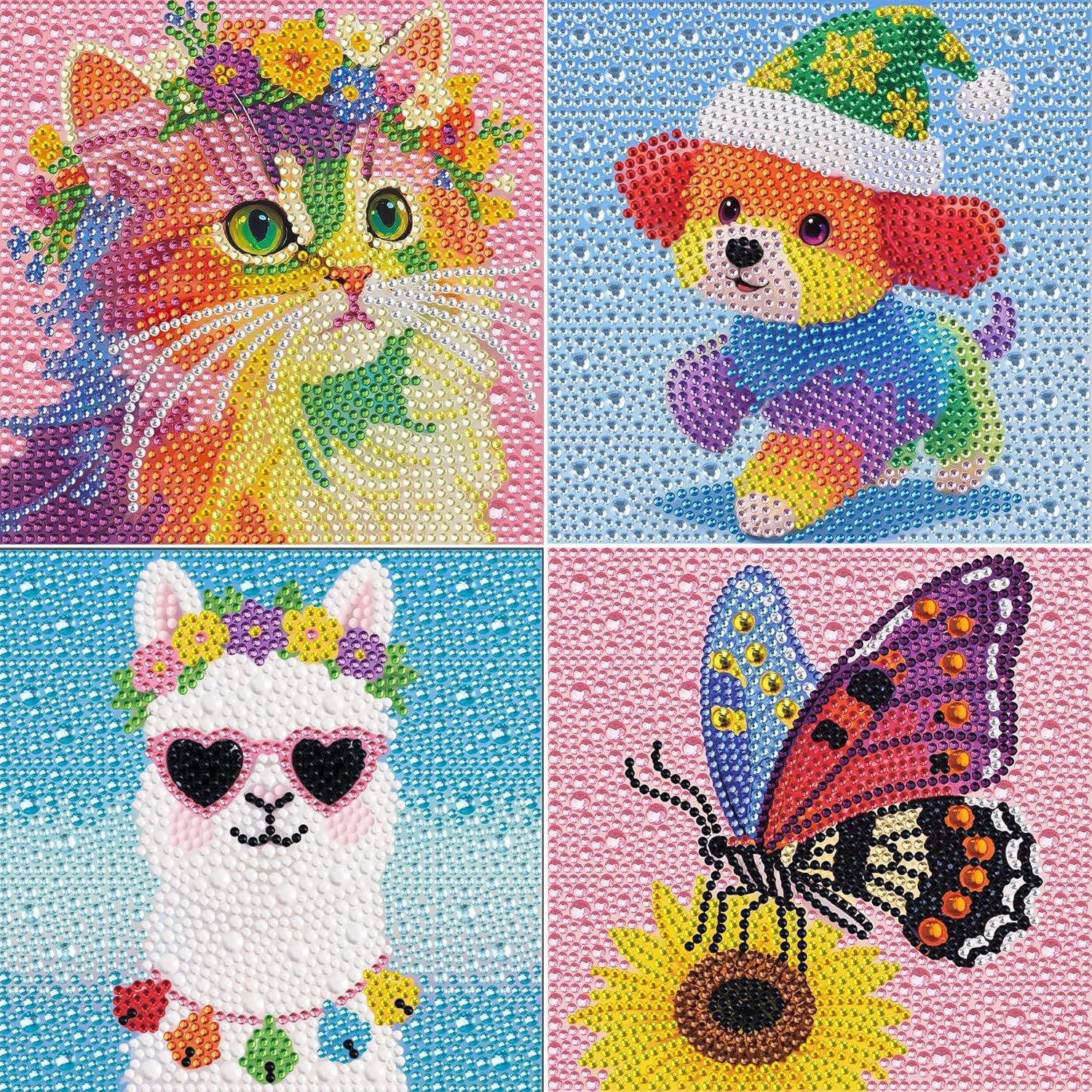 Leixonl 4 Packs 5D Diamond Art Kits for Kids Ages 6-8-9-12,Arts and Crafts Set for Home Wall Decor.Gem Art by Number Kits Arts and Crafts Kits(5.9x5.9inch) (4-pack-15-alpaca)