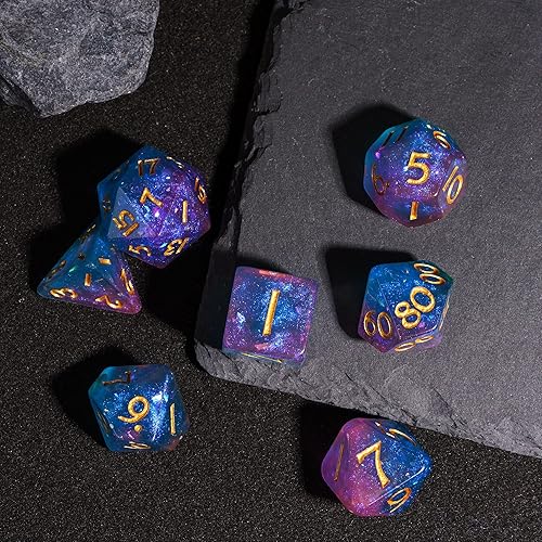 Miniatura 3 de HDdais DND - Juego de dados poliédricos azules rellenos de purpurina para juegos de rol de Calabozos y Dragones y juegos de mesa