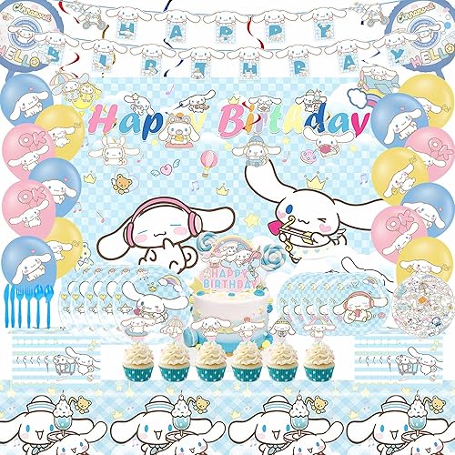 Decoraciones de cumpleaños kawaii, suministros de fiesta de perro lindo incluyen pancarta de feliz cumpleaños, remolinos colgantes, telón de fondo, disponible en Yaxa El Salvador