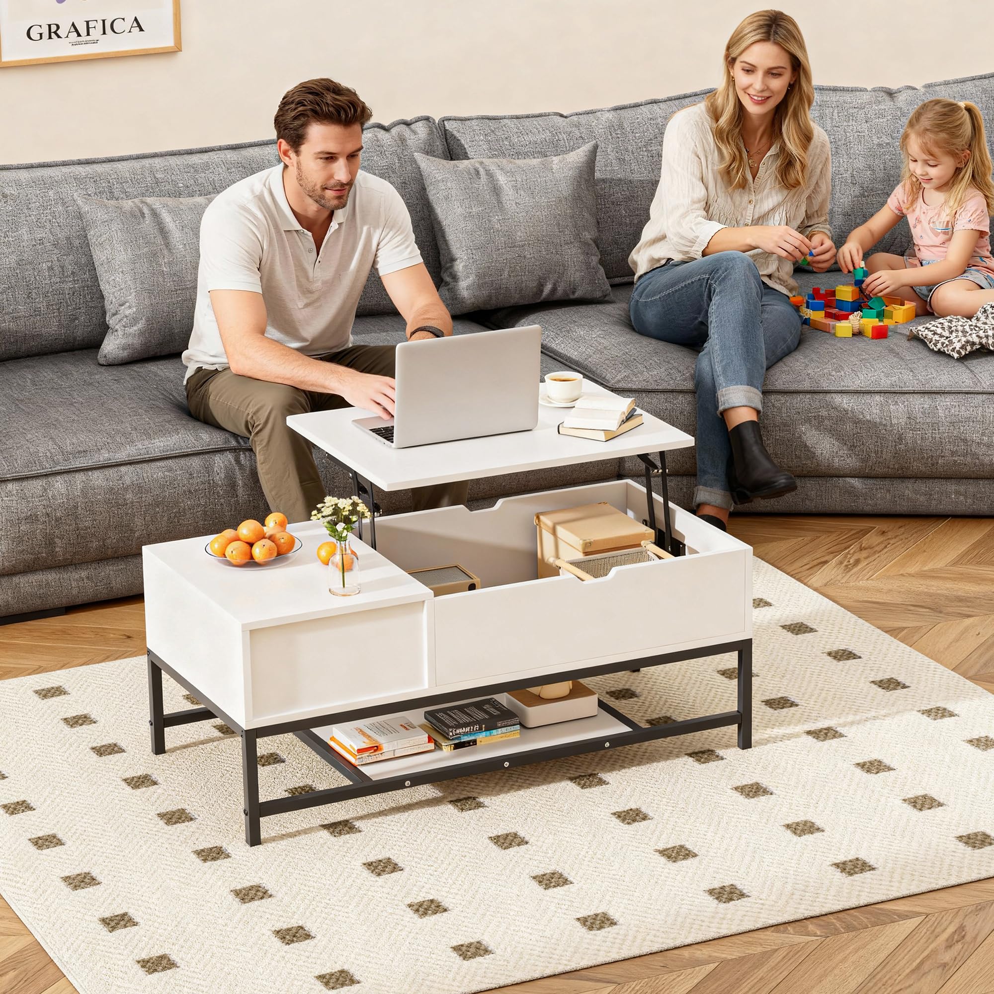 BonVache Table Basse Hauteur Réglable, Table de Salon,Table pour Salon, Table de Café,Blanc