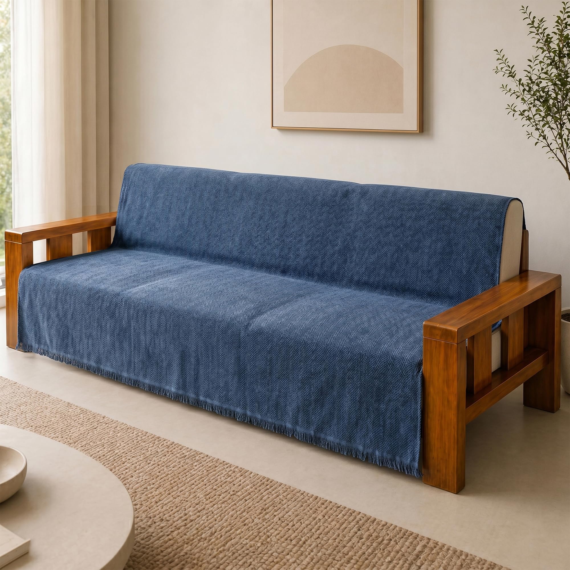 Story@Home Premium Chenille Sofa Mat 3 Seater | Anti Slip Sofa Cover Mat 3 Seater 180x180cm for Complete Protection | Make Your Own Sofa Mat Set - Dark Blue-image-43