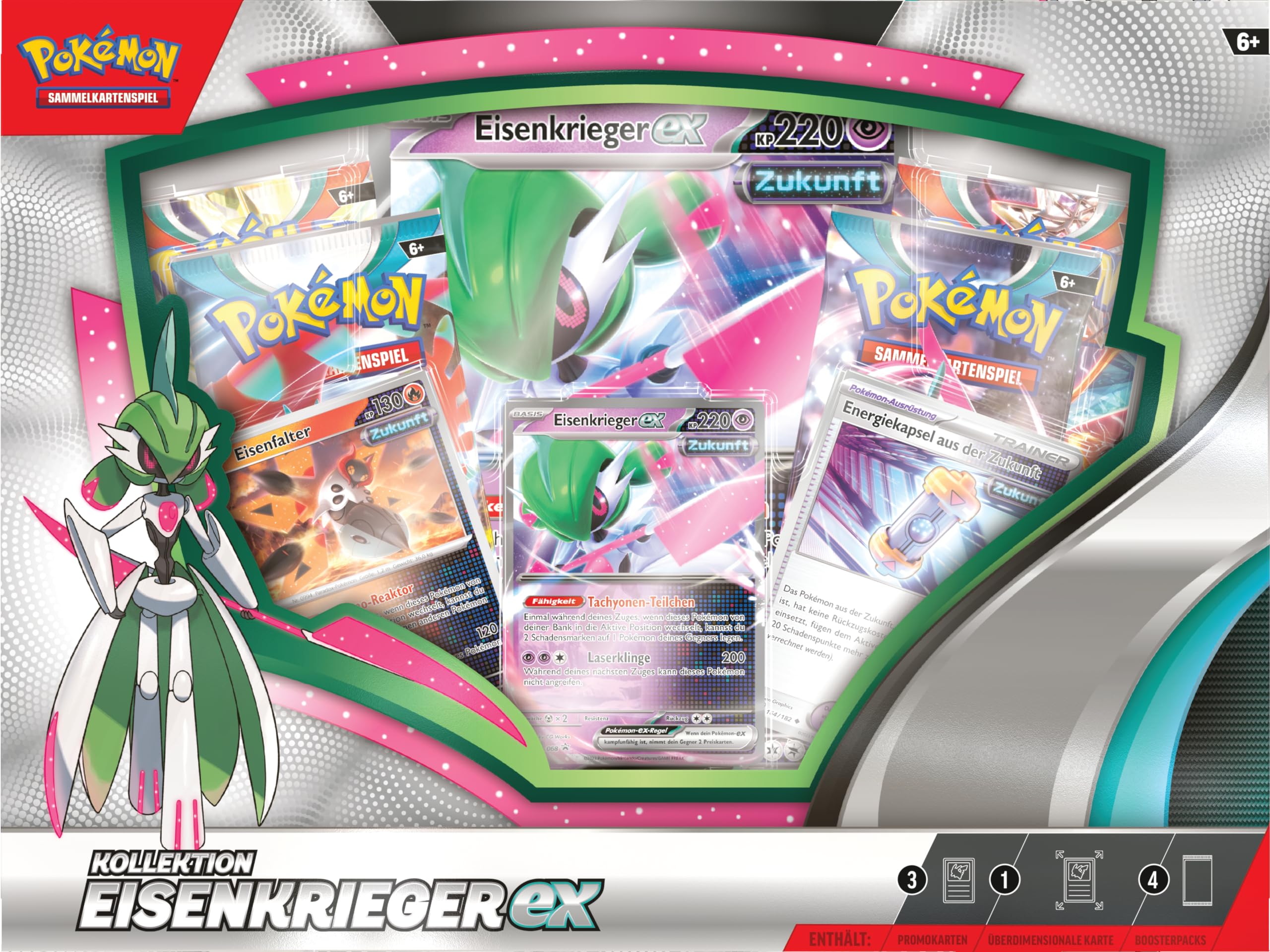 Pokémon-Sammelkartenspiel: Kollektion Eisenkrieger-ex (1 holografische Promokarte, 1 überdimensionale holografische Karte & 4 Boosterpacks)