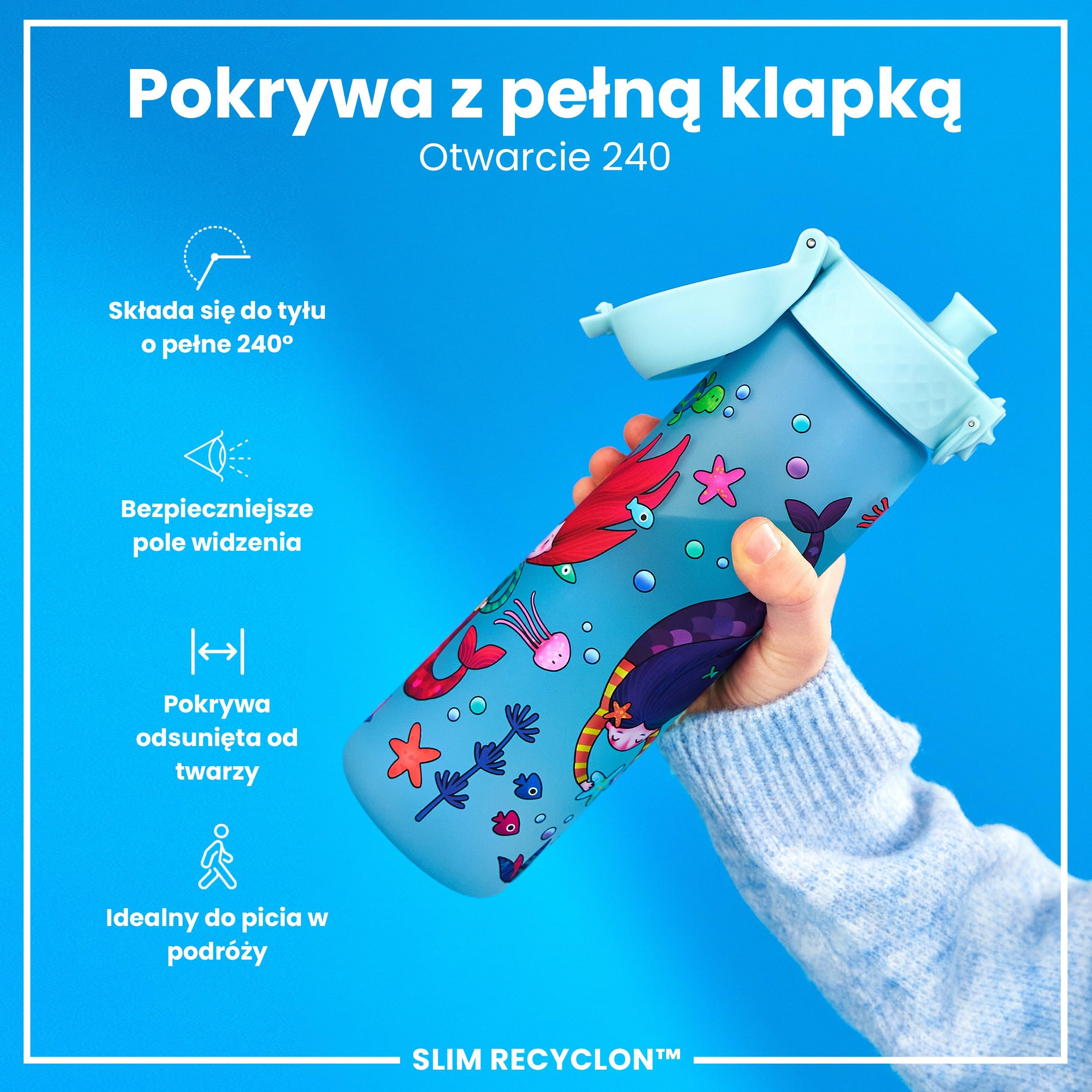 ION8 Butelka na Wodę, 500 ml/18 oz, Szczelna, Łatwe Otwieranie, Bezpieczny Zamek, Można Myć w Zmywarce, Bez BPA, Higieniczne Pokrycie, Uchwyt do Przenoszenia, Łatwa Czyszczenie, Bezwonny, Syreny
