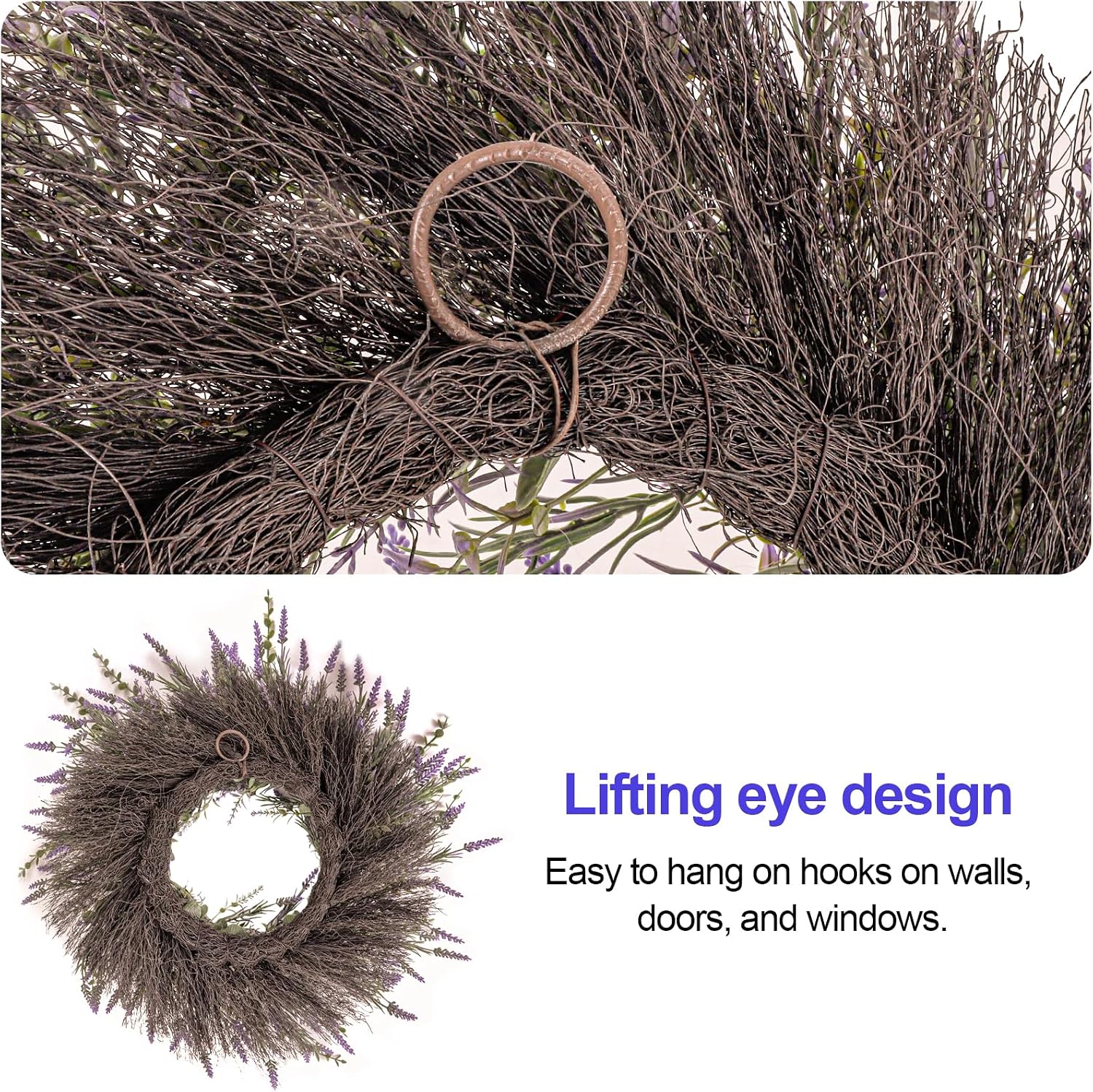24'' Lavender & Eucalyptus Wreath for Front Door | Artificial Eucalyptus Leaves Greenery Outdoor Wreath for Wedding Farmhouse Porch Wall Room Home Decor