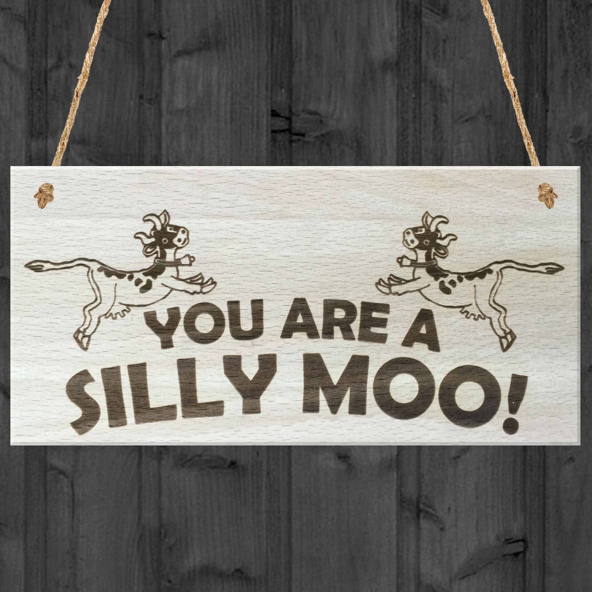 Red Ocean You Are A Silly Moo! Funny Cow Wooden Hanging Plaque Friendship Gift Sign