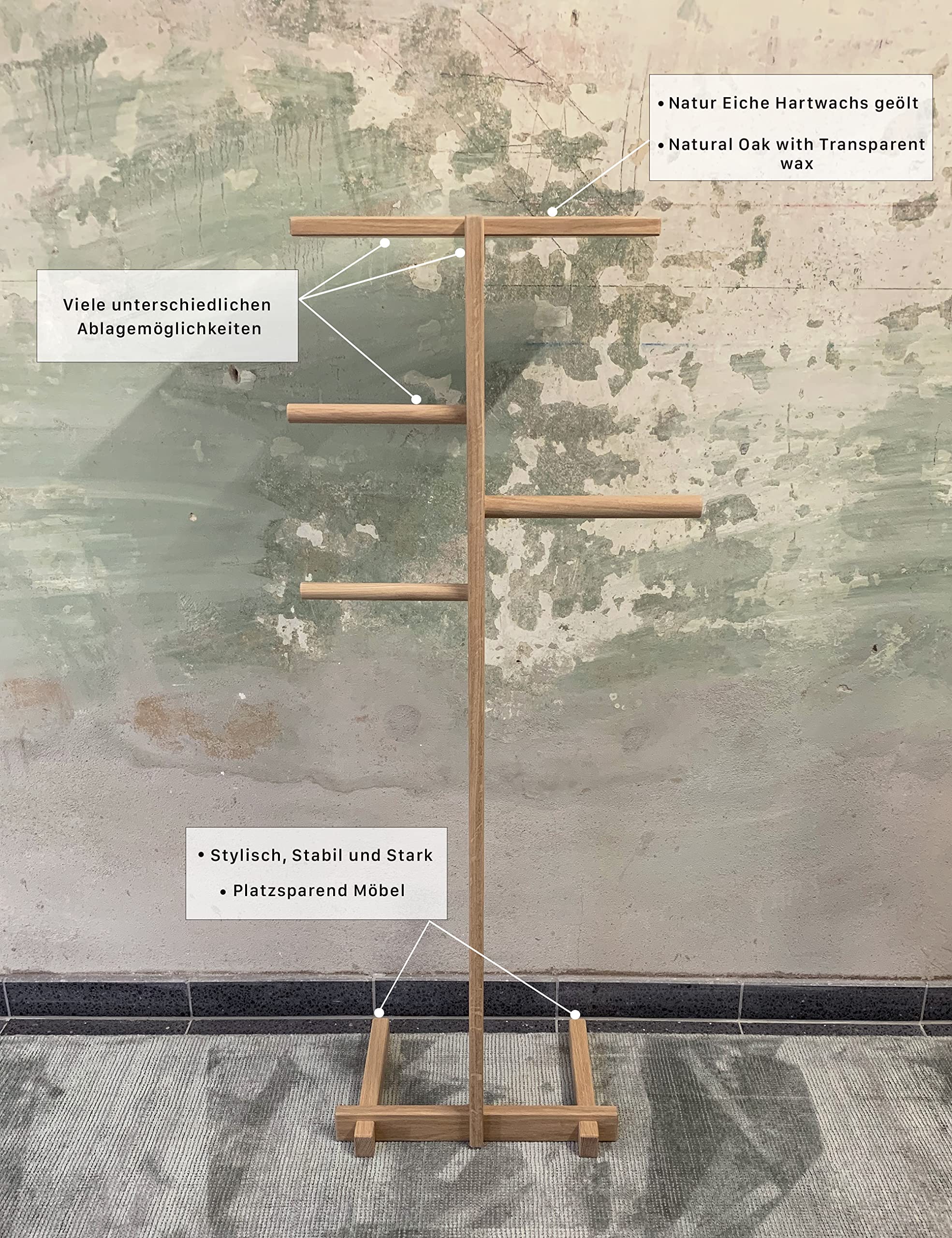 Stummer Diener aus Holz, Herrendiener Schlafzimmer Möbel, Design Kleiderbutler und Modern Stiller Diener für Damen und Herren, Butler Kleiderständer und Kleiderablage Handgemacht (Natur)