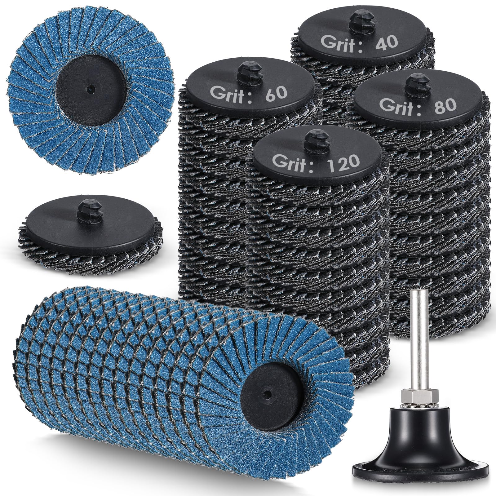 60PCS Die Grinder Sanding Disc, 2 Inch Die Grinder Wheel Flap Disc with Roll Lock Flap Wheel for Stock and Rust Removal with 1/4 inch Holder, Sander 40 60 80 120Grit,