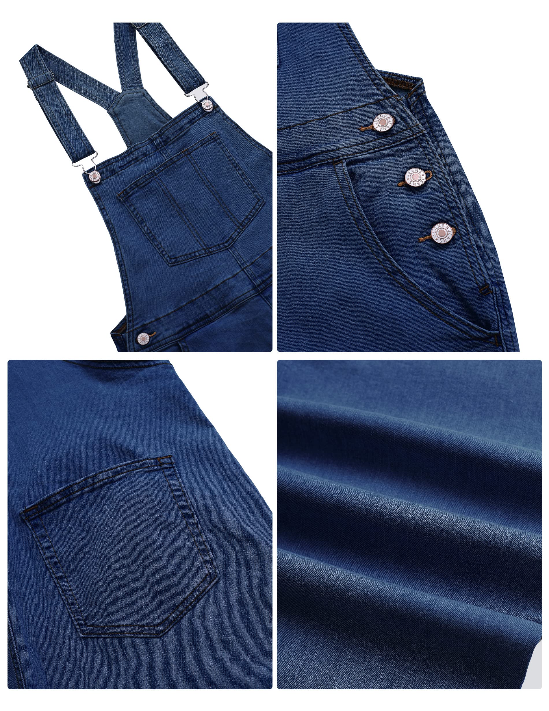 Roskiky - Salopette décontractée en denim extensible pour femme - Salopette en jean avec poches