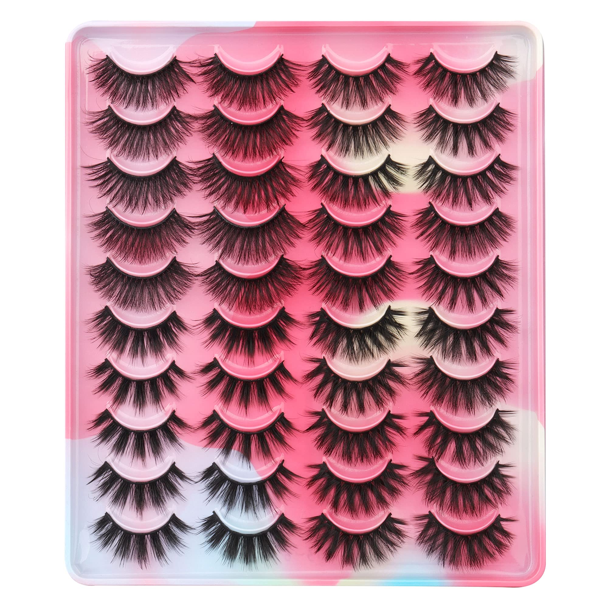 Calphdiar False Eyelashes 20MM Dramatic Faux Mink Lashes Pack 20 Pairs 4 Styles Fake Eye Lashes Thick Long Fluffy Volume Soft Crossed Handmade Reusable Lashes Multipack