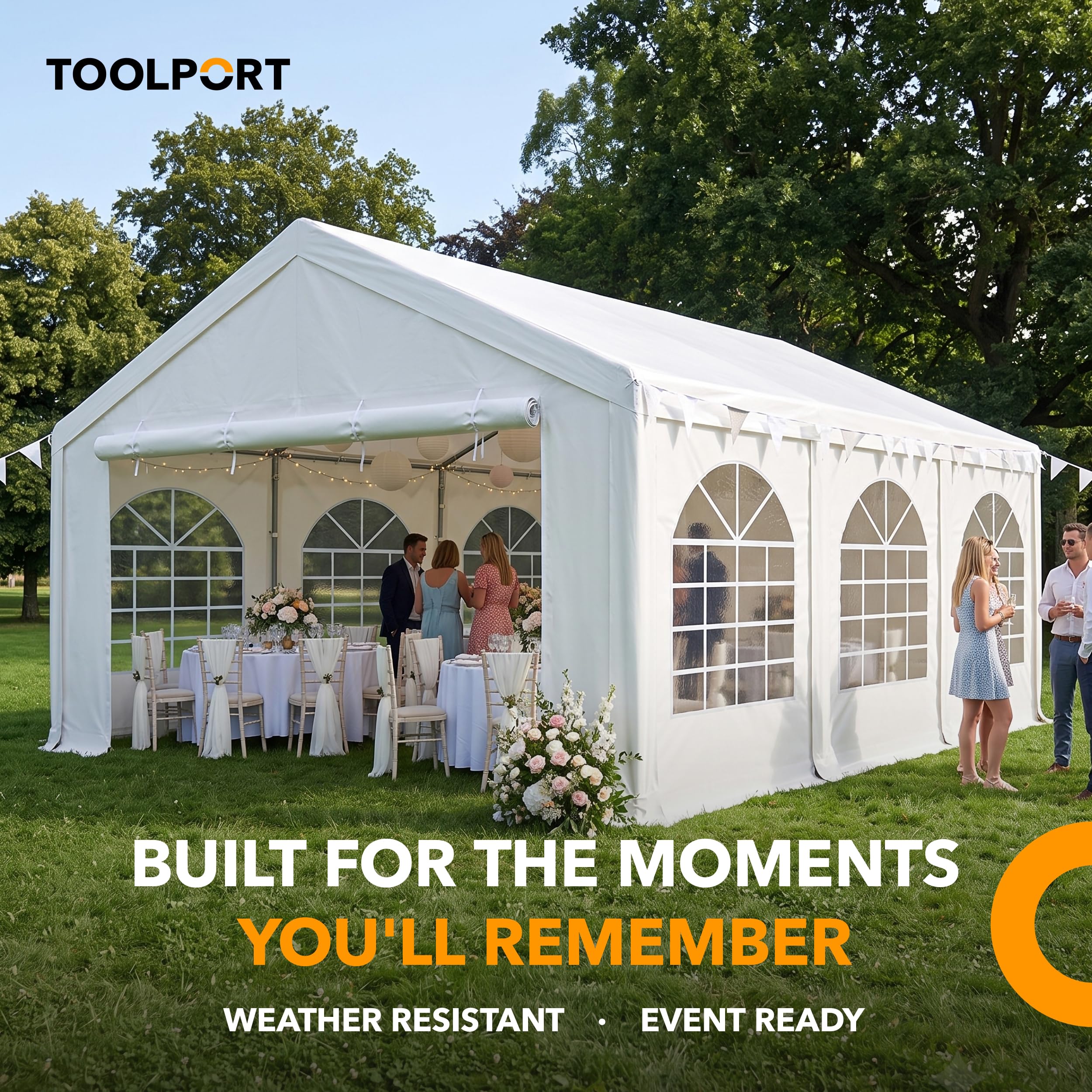 TOOLPORT Party Tent 3x6m Barnum High Quality PE 450 N White Galvanised Steel Construction with Screw Connection Garden