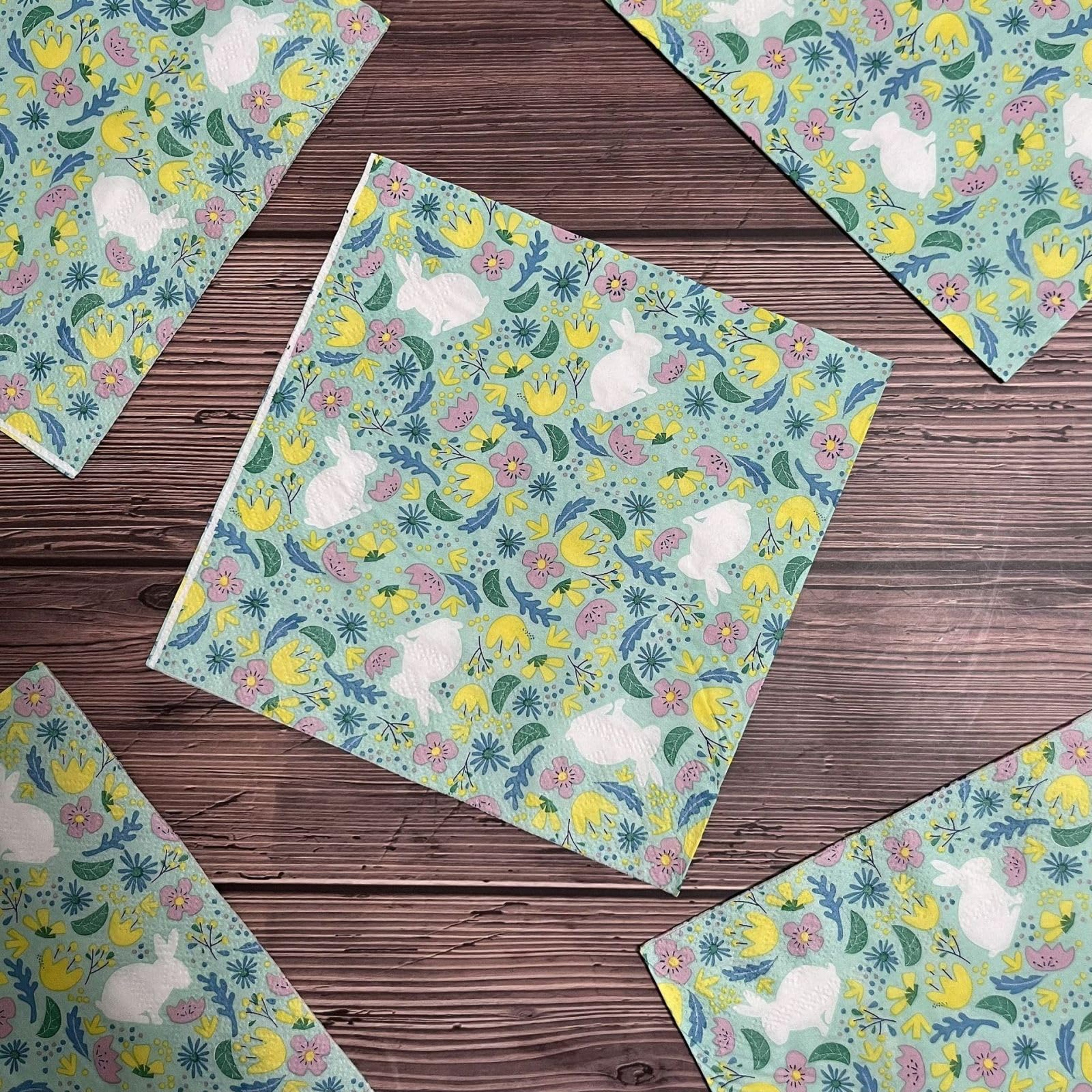 Serviette Papier Anniversaire Lapin Jaune Vert Serviette de Table Mariage Serviettes Papier Jetables Cocktail Serviettes de Table en Tissu pour Partys Cocktail Mariage Toilette 20 Paquet(33x33cm)
