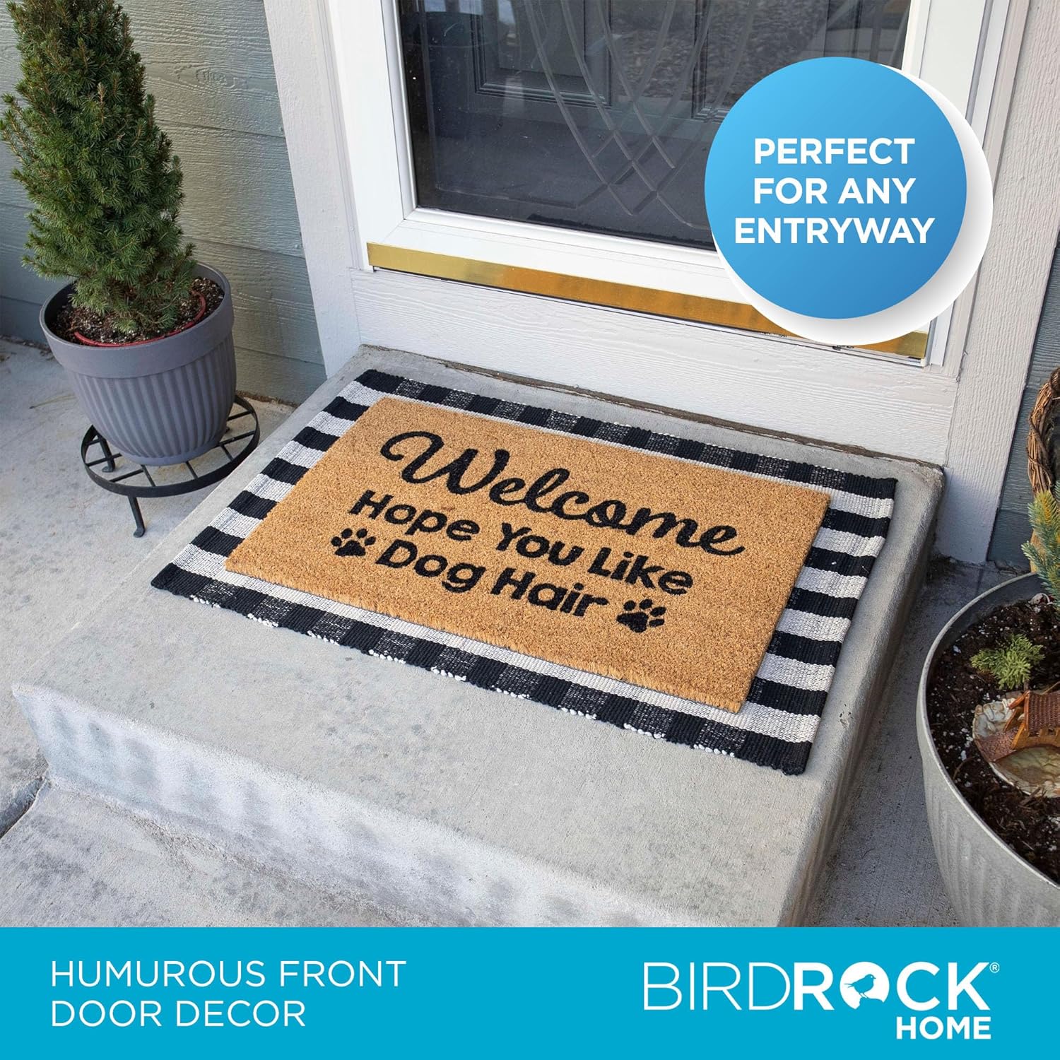 BIRDROCK HOME Layered Welcome Mats - Standard Welcome Mat - Natural Fade - Vinyl Backed - Outdoor - Front Door Entryway Mats (18 x 30-Layered, Dog Hair)