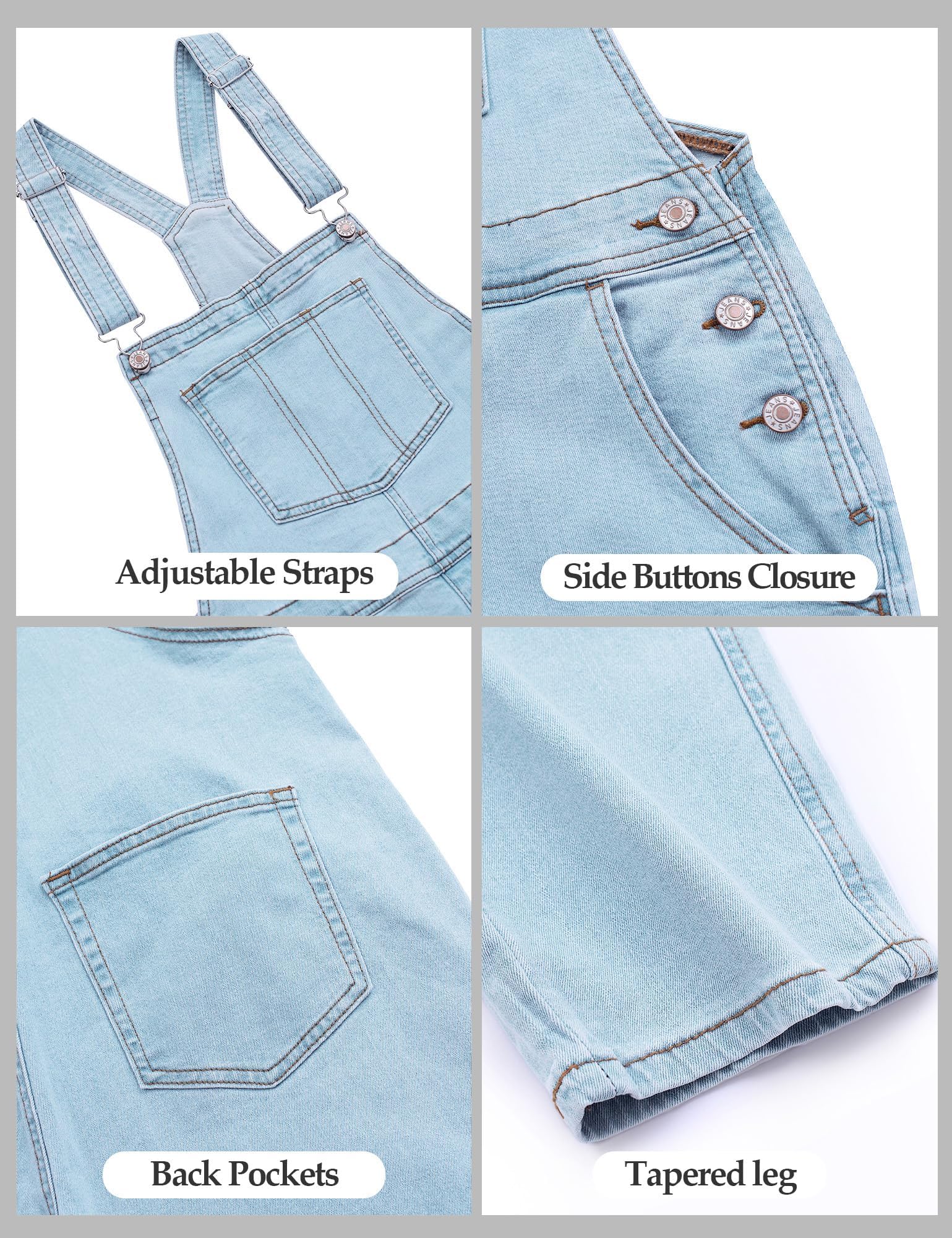 Vetinee Peto para mujer, vaquero, holgado, oversize oversize con bolsillos