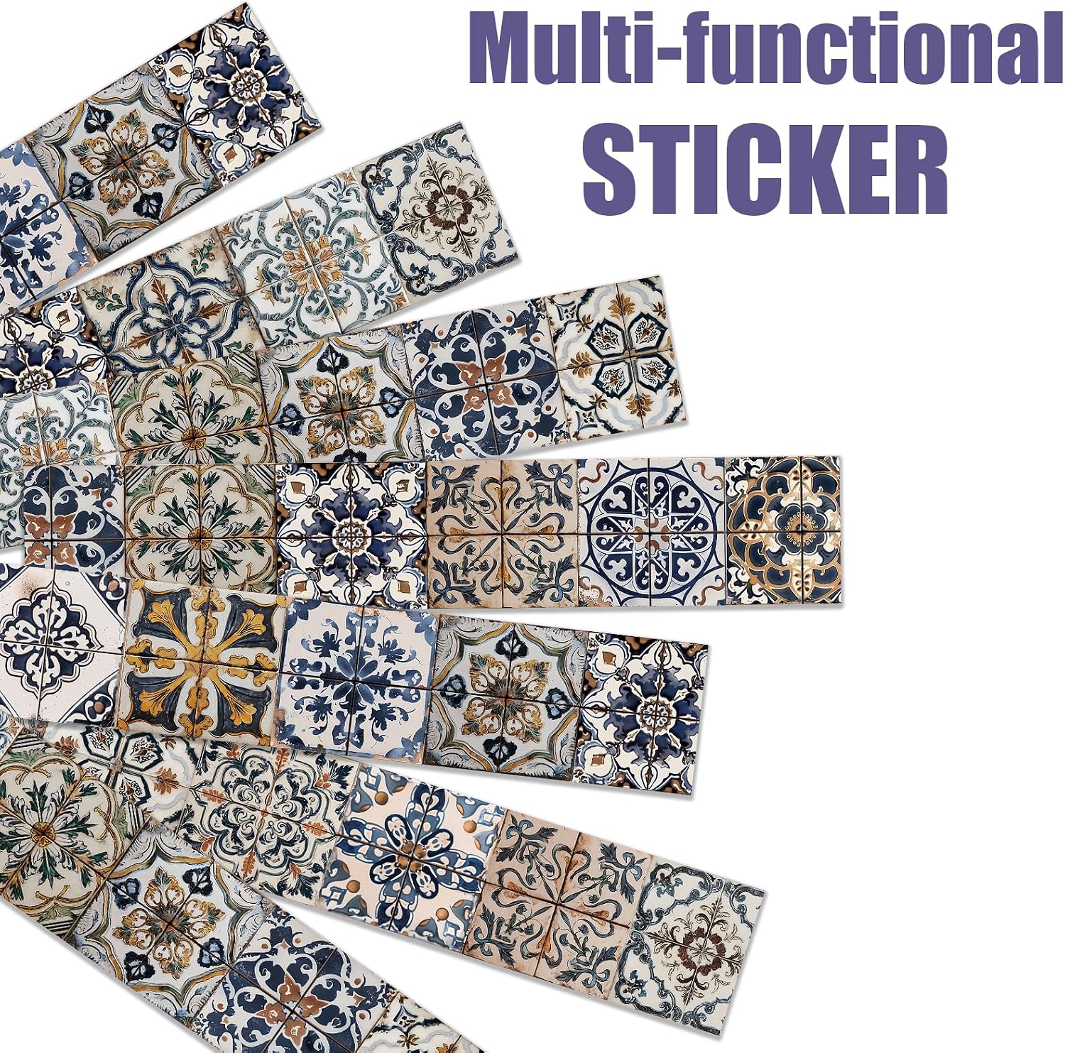 PLIGREAT 15 Pcs Vintage Tiles Pattern Stair Riser Decals, Peel and Stick Stair Stickers for Steps 7.1"x39"Self-Adhesive PVC Decals Staircase Murals Decor for Home Hotel