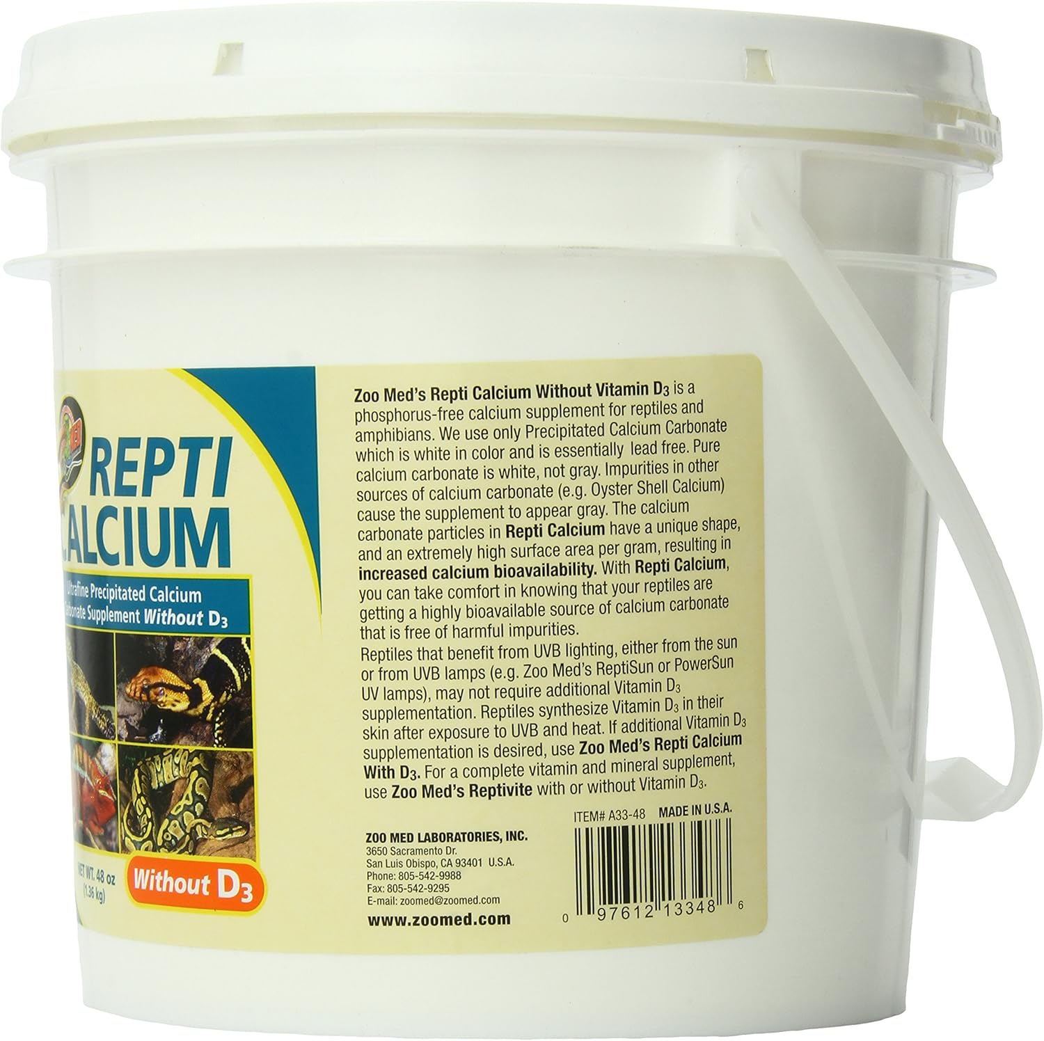 Zoo Med Reptile Calcium Without Vitamin D3, 48 oz