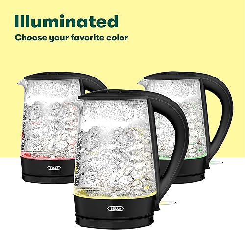 Miniatura 6 de BELLA Hervidor eléctrico de vidrio de 1.7 litros, hierve rápidamente 7 tazas de agua en 6-7 minutos, las luces LED amarillas suaves se iluminan