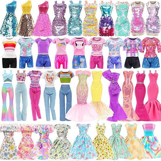 BARWA 10 Sets Doll Clothes Including 3 Sequins Dresses 3 Fashion Floral Dresses 4 Casual Outfits Tops and Pants for 11.5 inch Girl Dolls…