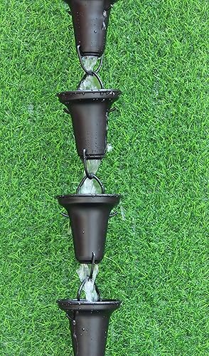 Miniatura 6 de Home - Copas acampanadas Cadena de lluvia de 8.5 pies (negro) con adaptador de canalón de perno de latón para instalación de cadena de lluvia,