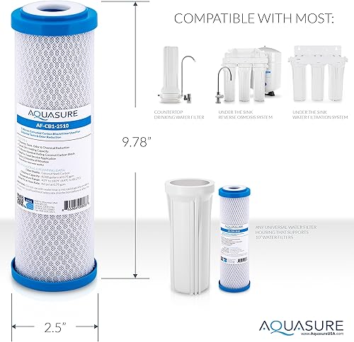 Miniatura 4 de Aquasure Pioneer Series - Filtro de agua de bloque de carbono sólido de coco de 1 micrón, 10 x 2.5 pulgadas