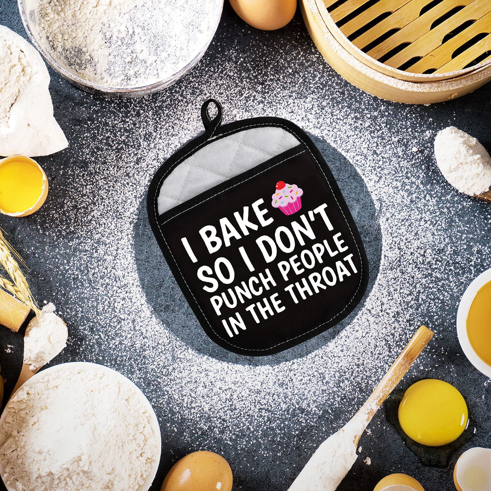 LEVLO Funny Baker Gifts I Bake So I Don't Punch People in The Throat Oven Mitt Cupcake School Graduation Gift (I Bake So I Don't Punch People in The Throat): I Bake So I Don't Punch People in the Throat