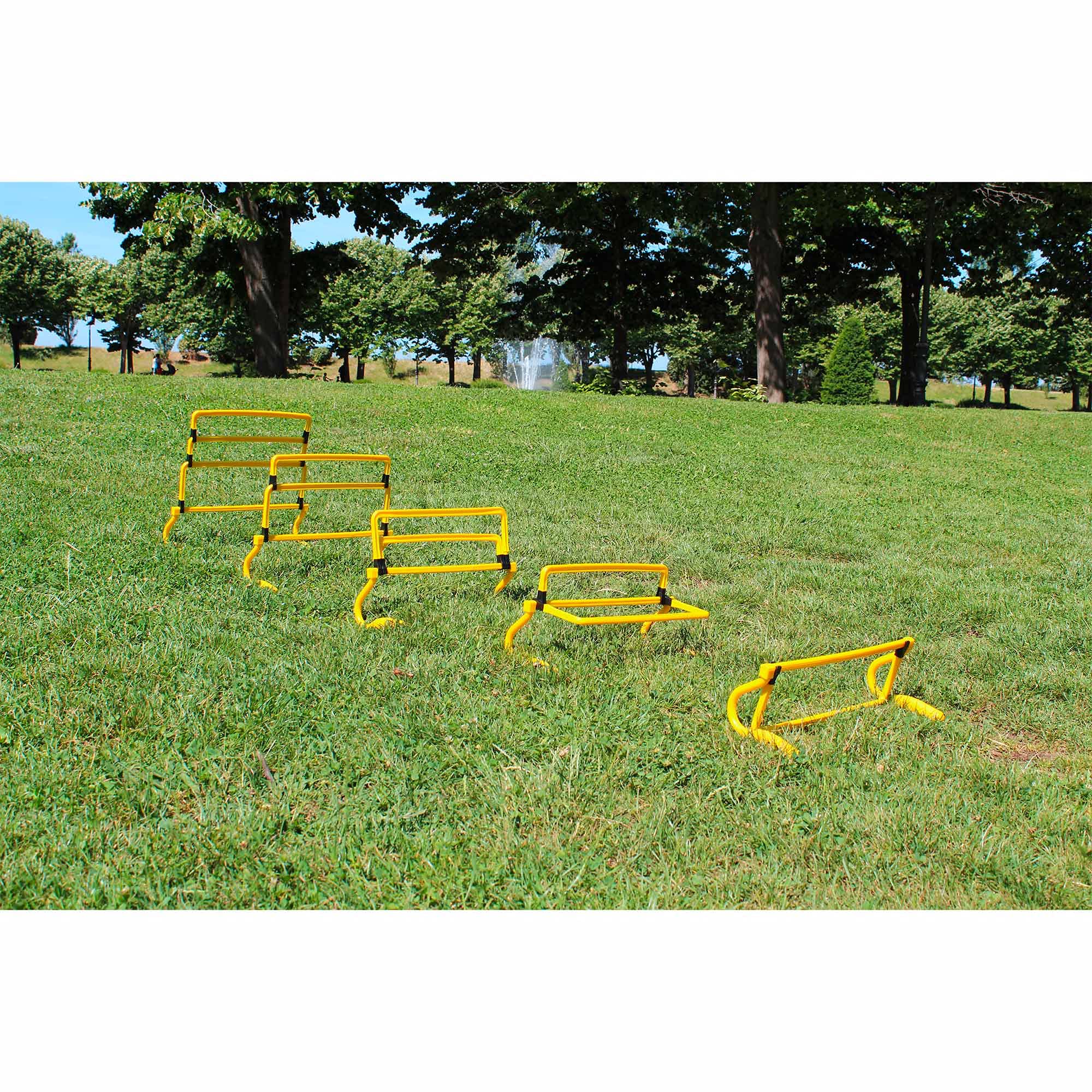 WANTALIS Lot de 5 Haies réglables | 3 hauteurs | Pliables | Résiste aux chocs | Multi-Sports | Jaune