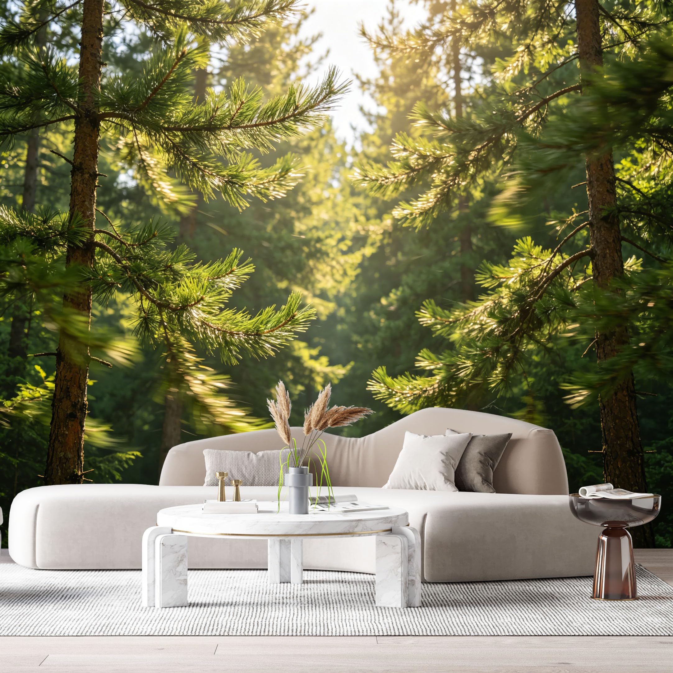 Custom Size Wall Murals Sunlit Pine Forest Landscape Nature Green Trees Forest Path SelfAdhesive Wall Fabric Removable Large Wallpaper for Photo Living Room
