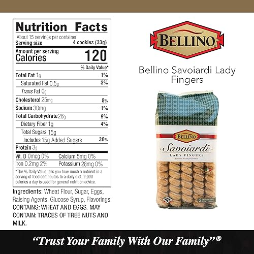 Miniatura 14 de Bellino Savoiardi Lady Fingers Biscuits - Auténticas galletas italianas para pastel de tiramisú, pastelería y postres de panadería, galletas de café