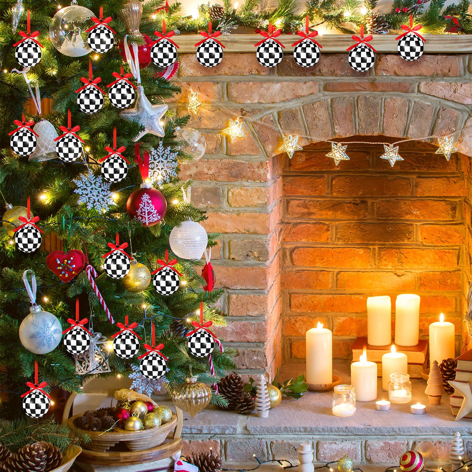 Lot de 12 boules de Noël en plastique à suspendre pour sapin de Noël - Motif à carreaux - 6 cm