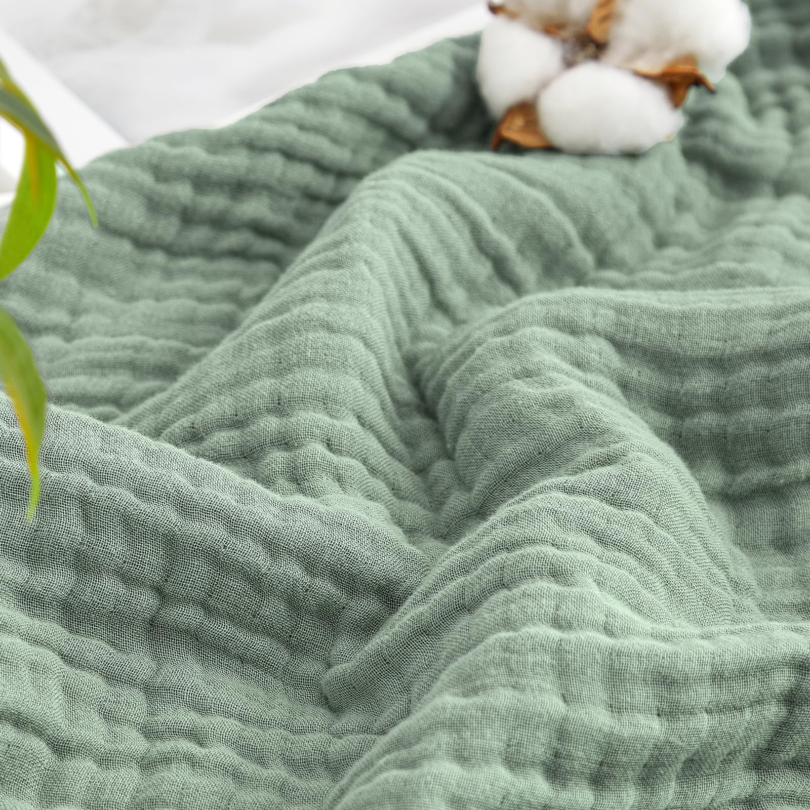 david's home soft cooling muslin blanket twin size, 60% rayon derived from bamboo 40% cotton, breathable lightweight cool blanket for hot sleepers, 4-layer cozy gauze for bed, 66"x90", sage green