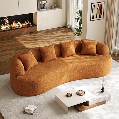 114" Oversized Sectional Sofa for Living Room, Modern Luxury Plush Chenille 4-Seater Extra Deep & Wide Seat Curved Cloud Couch with 4 Throw Pillows, No Assembly Needed, Sienna Orange