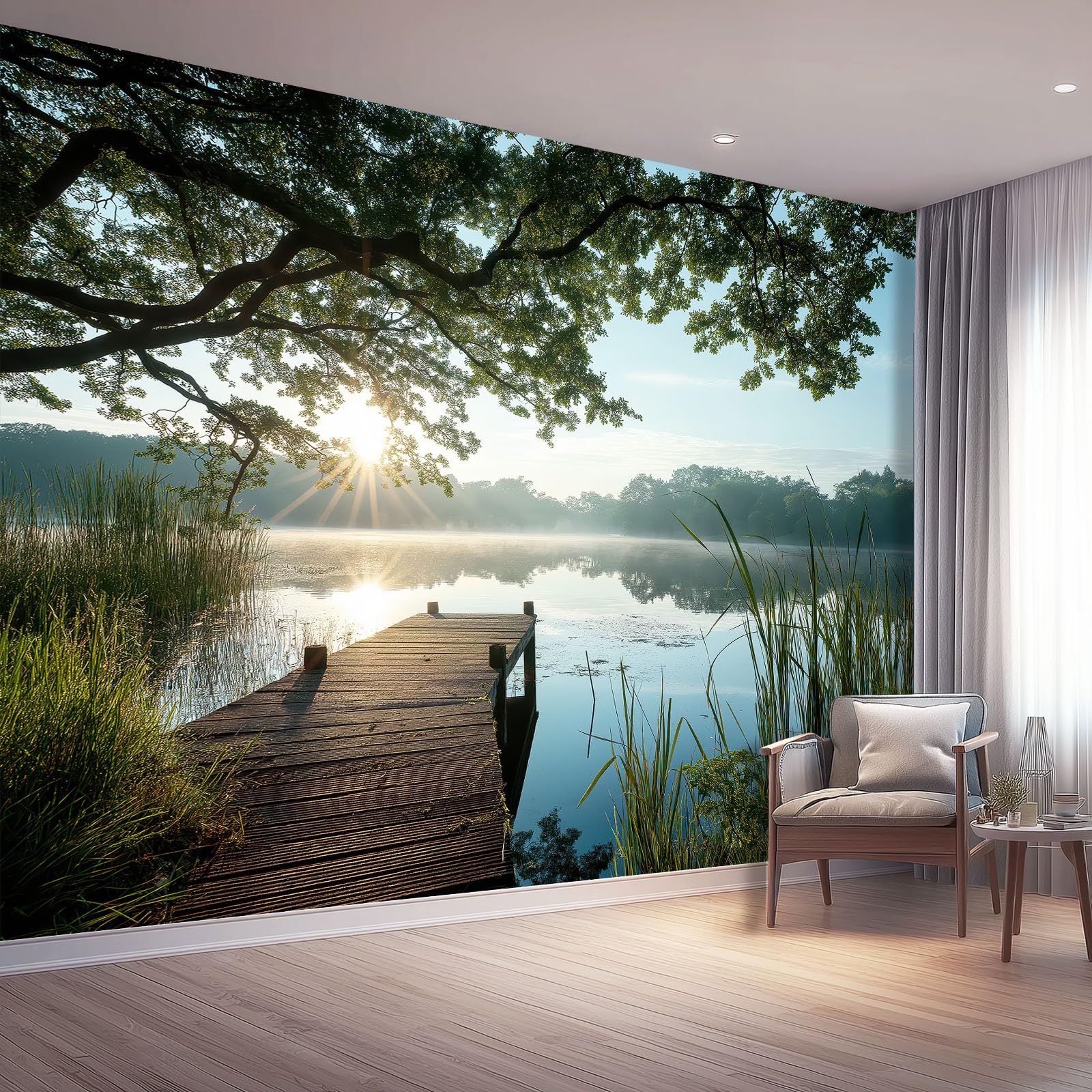 Papier peint intissé 3D paysage de lac haut de gamme pour bureau et séjour