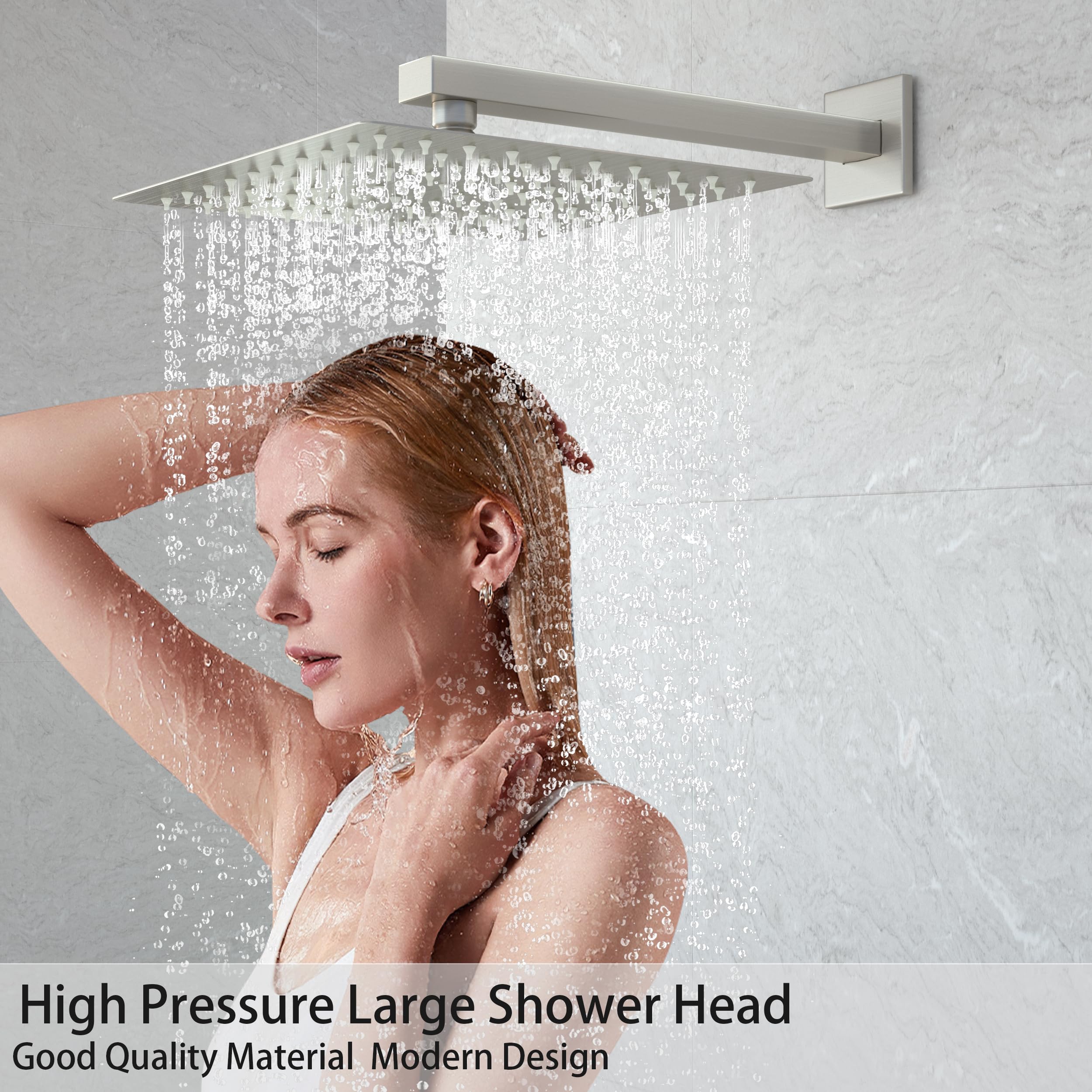 Sistema de ducha de lluvia de alta presión de 12 pulgadas con boquilla de bañera, juego de grifo de ducha de baño de cascada montado en la pared completo con spray de mano, válvula de ducha y kit de