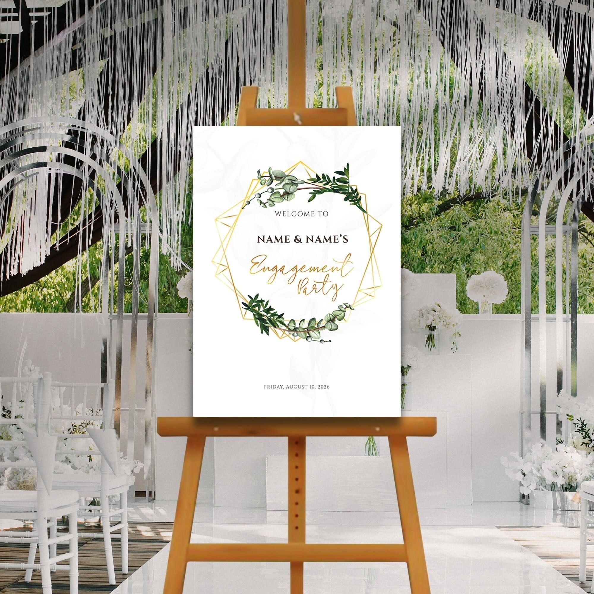 Geometric Greenery Engagement Party Welcome Sign, A1, A2, A3 or A4, Engagement Party Signs, Engagement Decorations, Modern Engagement Party