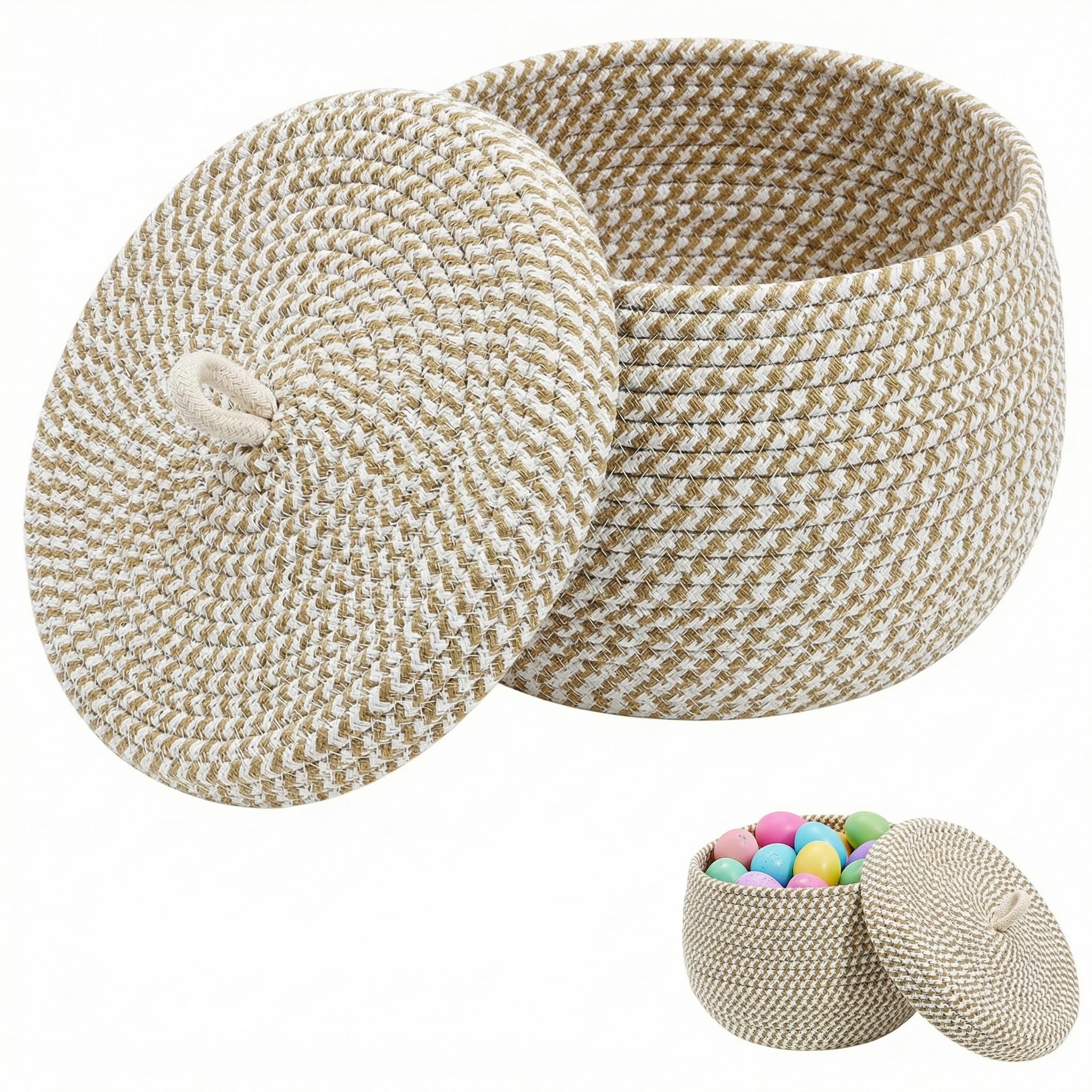 BESTYASH Aufbewahrungskorb Mit Deckel Aus Baumwollseil Geflochtener Korb FüR Wohnzimmer Und KüChe Kleiner Organizer Korb Zur Ordnung Von Spielzeug Toilettenartikeln Und HaushaltsgegenstäNden