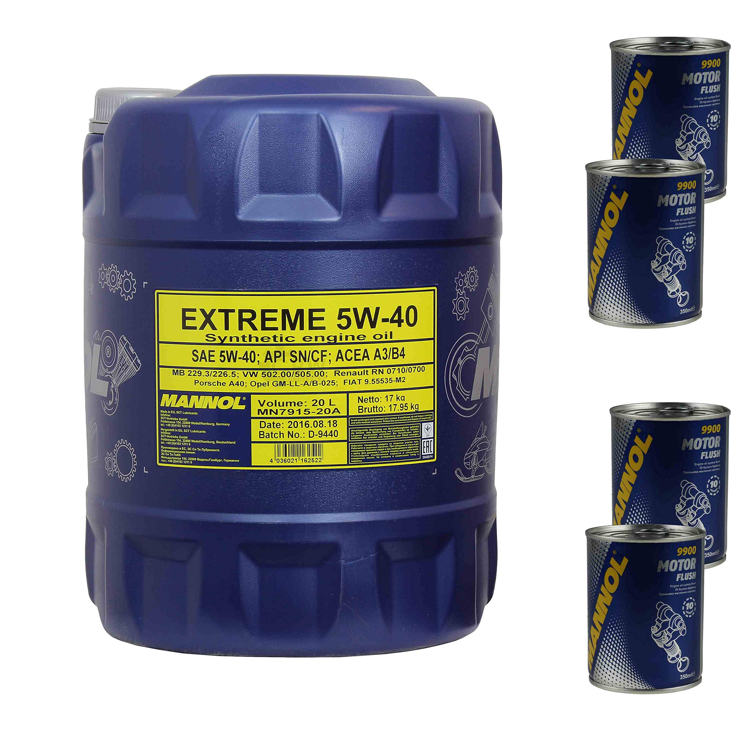Mannol Extreme 5W-40 - Set di 4 barattoli per olio motore, 20 litri