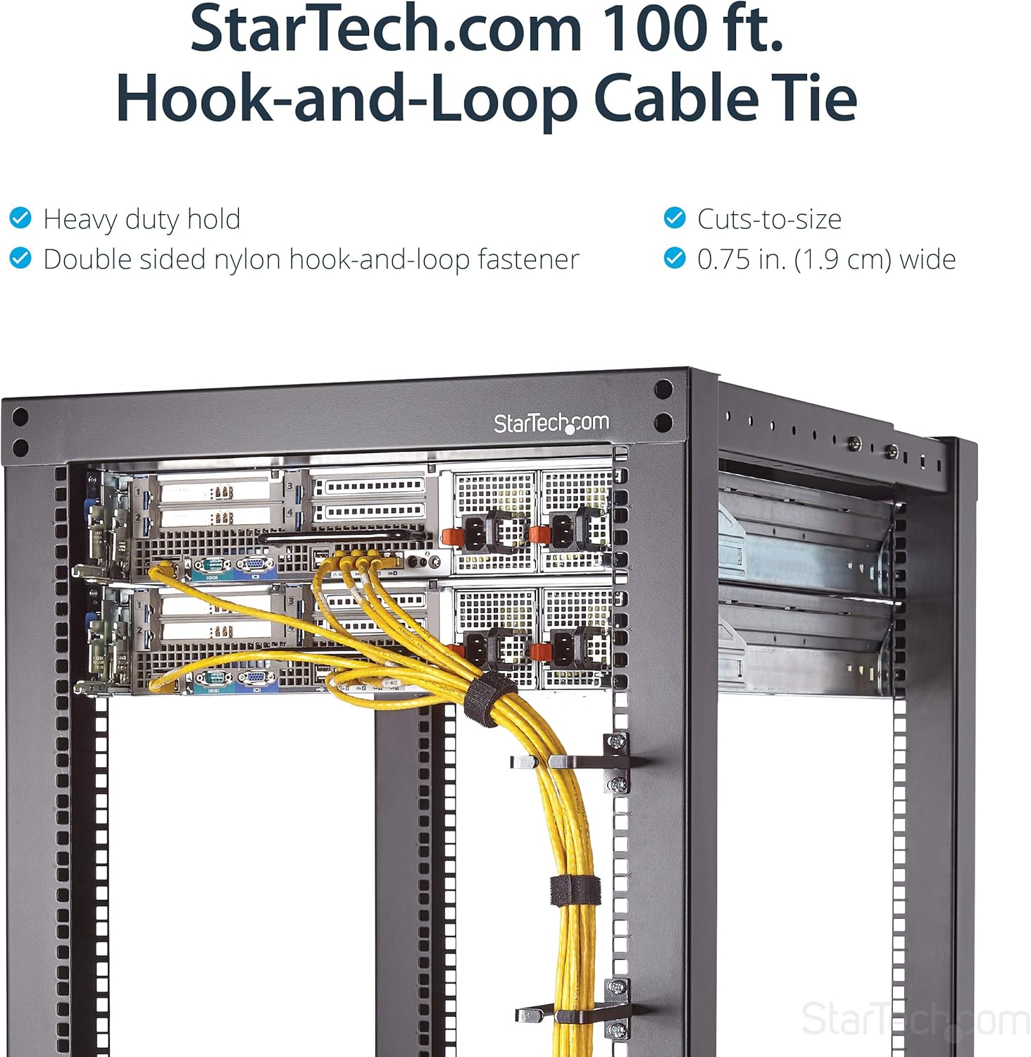 StarTech.com 100ft. Hook and Loop Roll - Cut-to-Size Reusable Cable Ties - Bulk Industrial Wire Fastener Tape - Adjustable Fabric Wraps - Black (HKLP100)