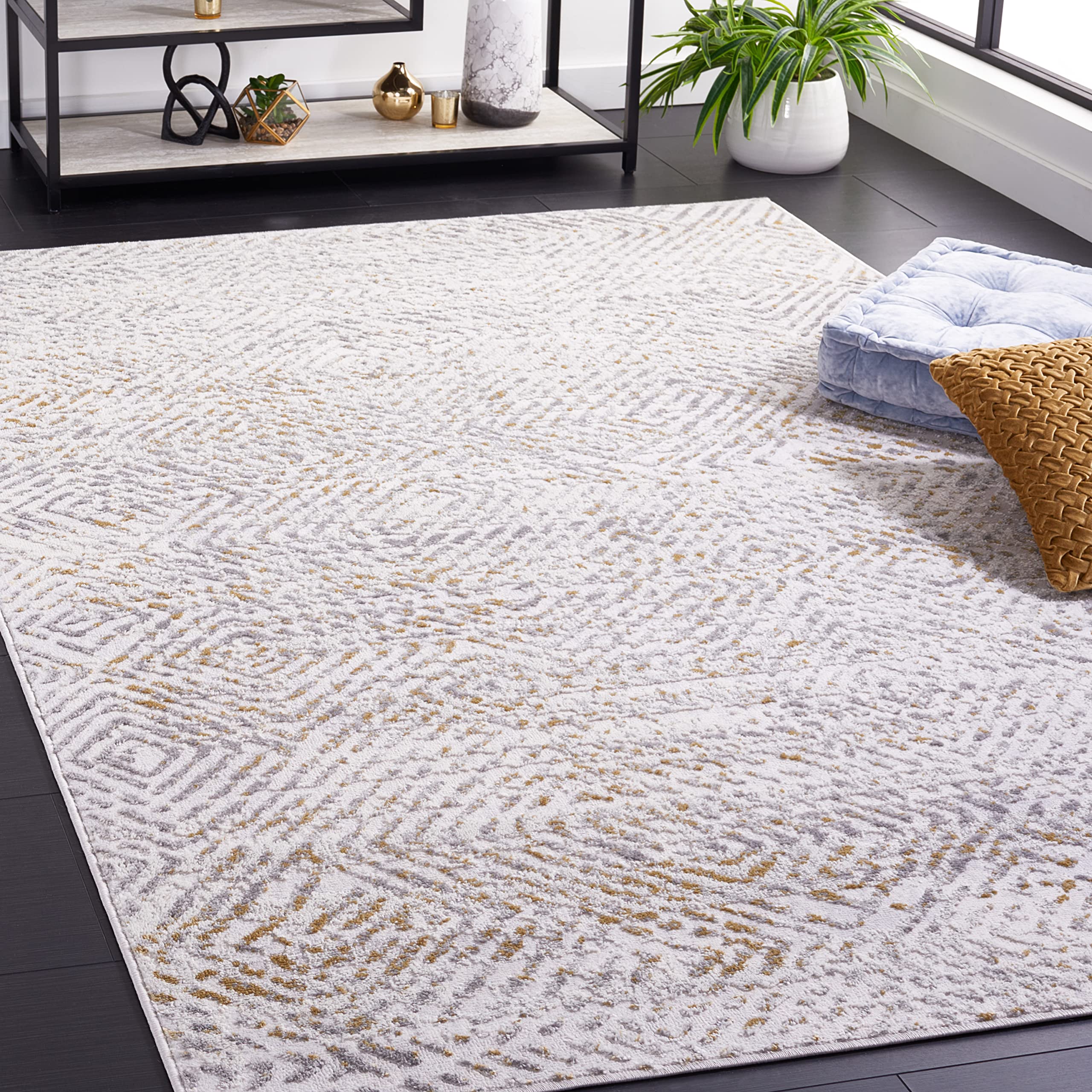SAFAVIEH Palma Collection Area Rug - 9' x 12', Beige & Light Grey, Design, Non-Shedding & Easy Care, Ideal for High Traffic Areas in Living Room,